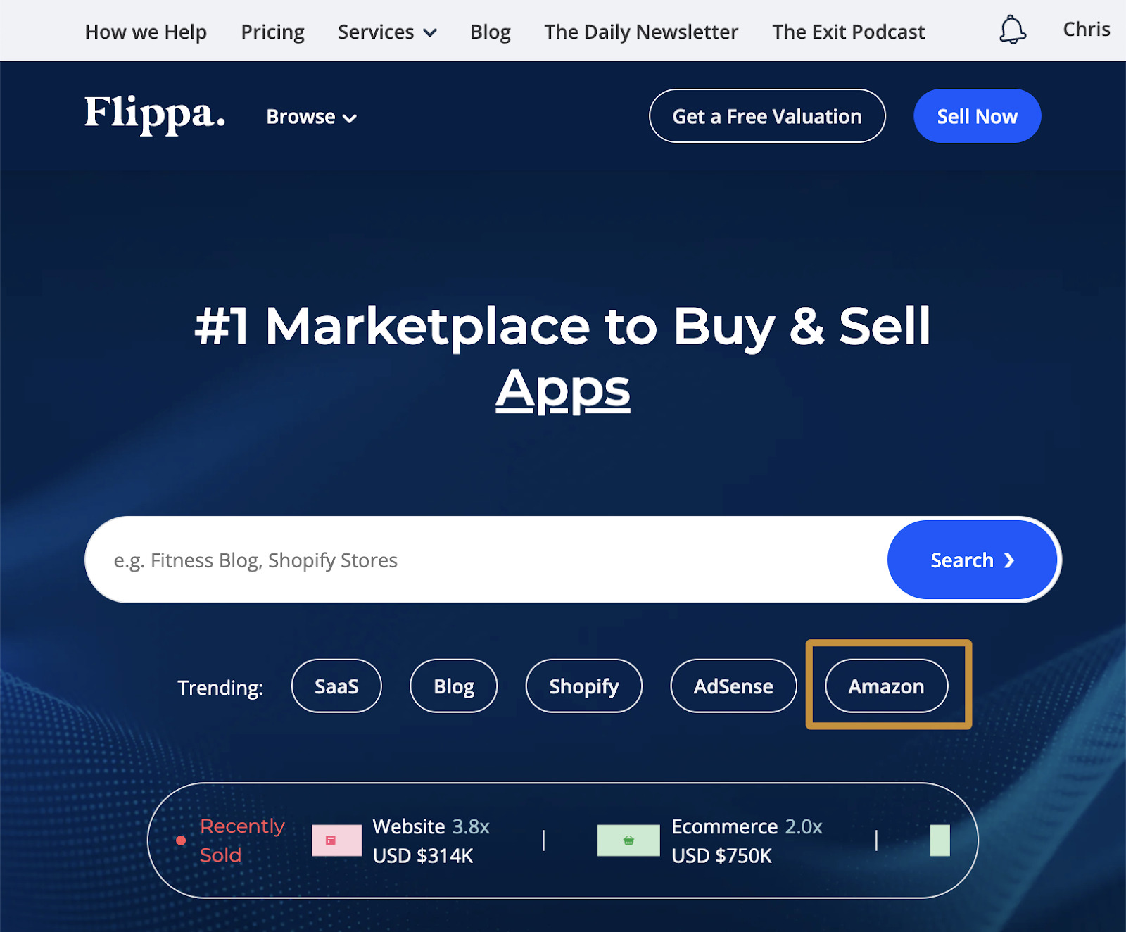 3 Ways to Find a Great Affiliate Niche (With Examples) | Flippa homepage screenshot, via Flippa.com