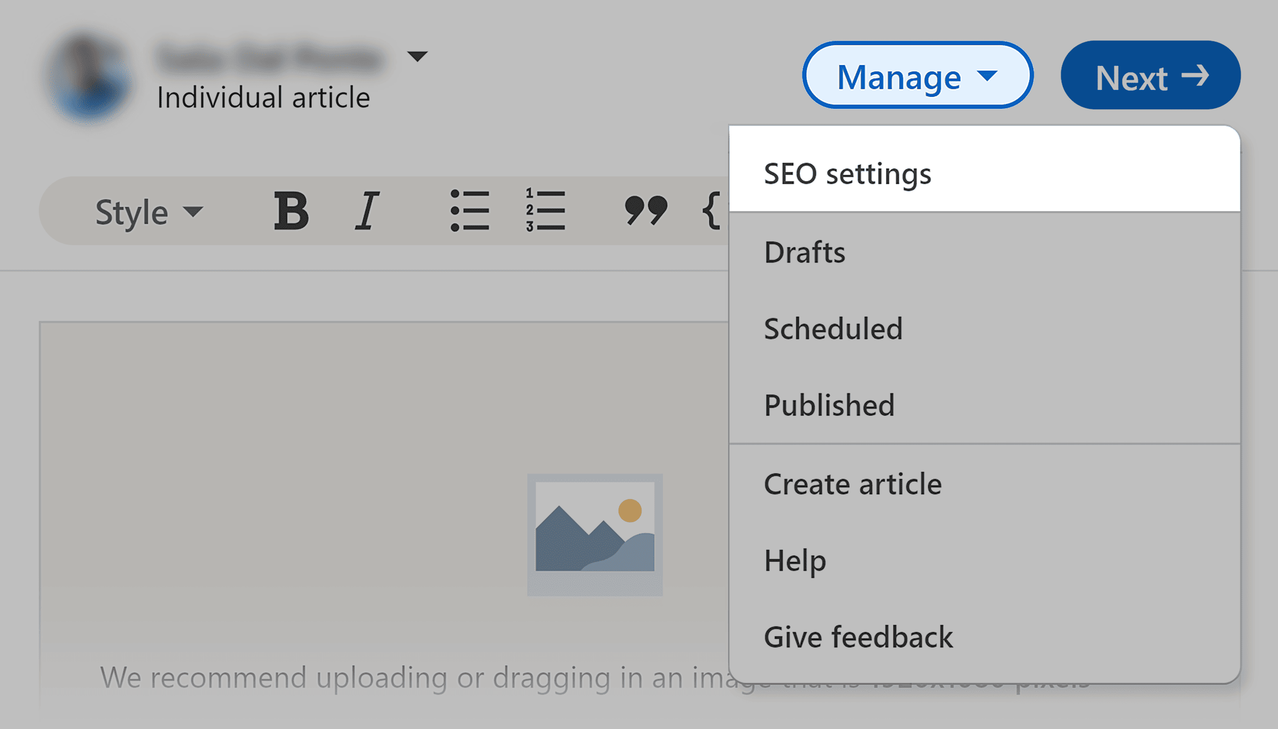 LinkedIn – Manage article LinkedIn – Manage article
