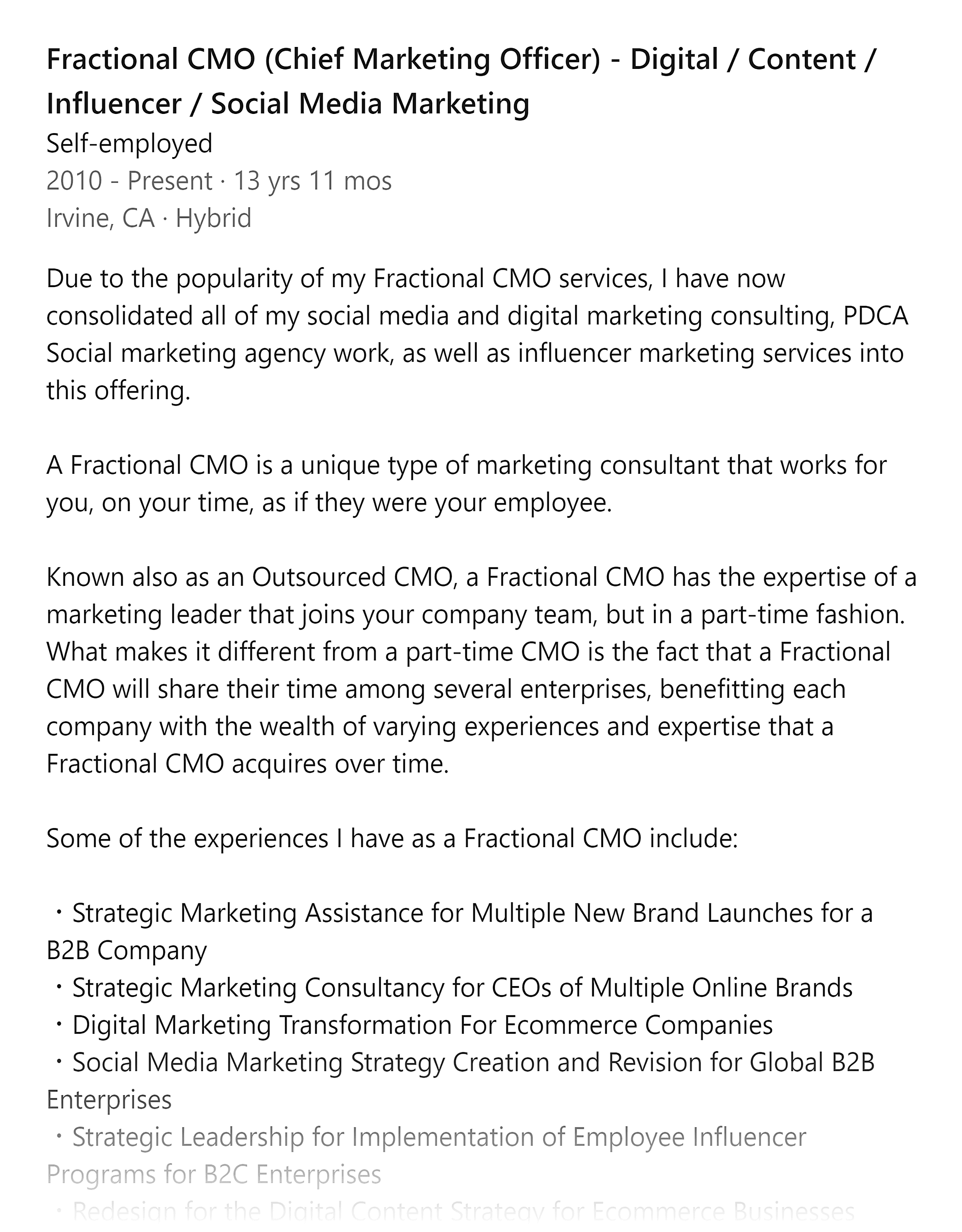 LinkedIn – Profile – Work experience LinkedIn – Profile – Work experience