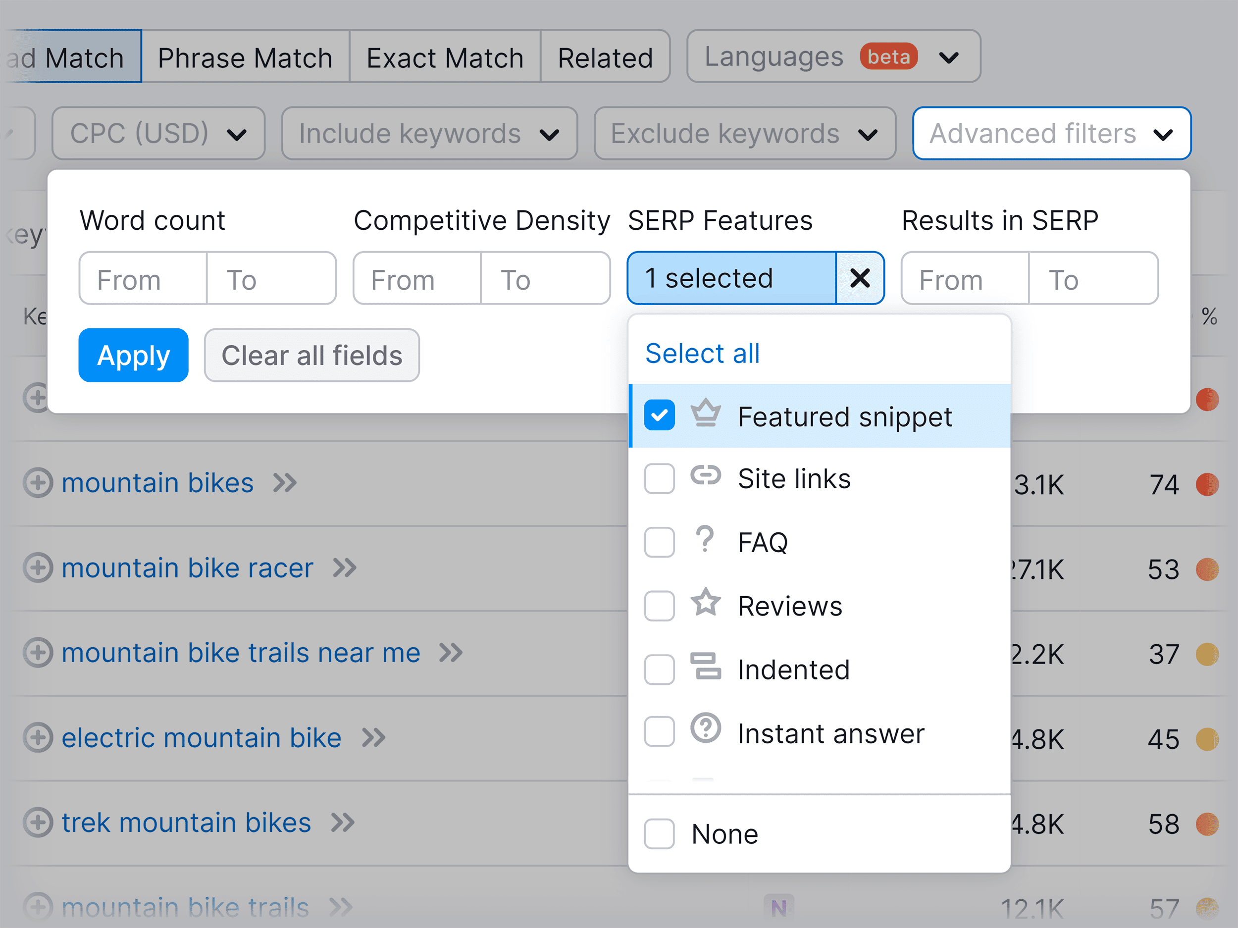 Semrush – Keyword Magic Tool – Filters – Featured Snippet Semrush – Keyword Magic Tool – Filters – Featured Snippet