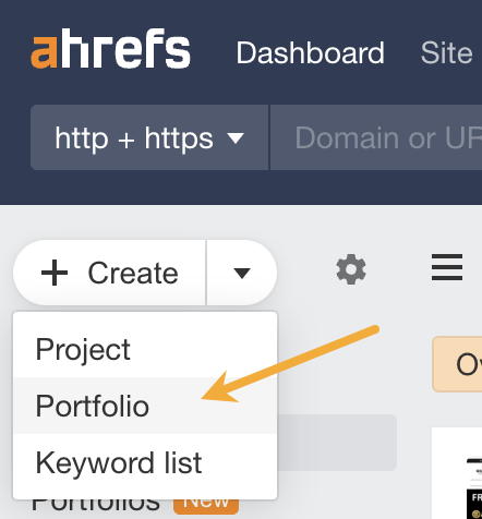 Creating a portfolio in Ahrefs