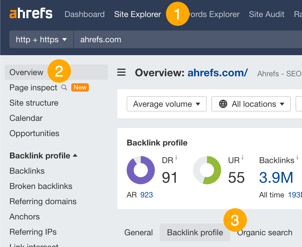 Checking backlinks in Ahrefs' Site Explorer