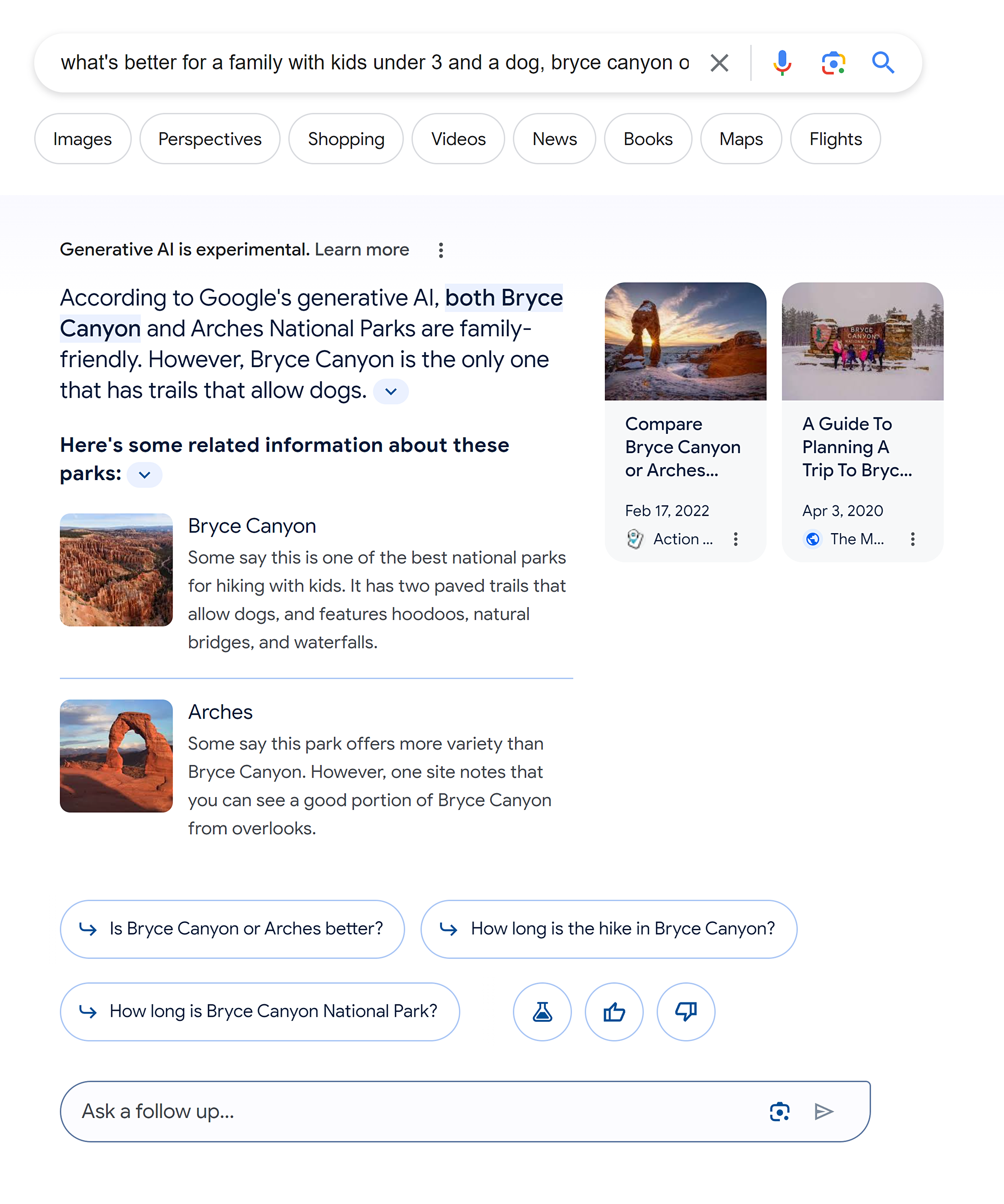 Google SERP with SGE