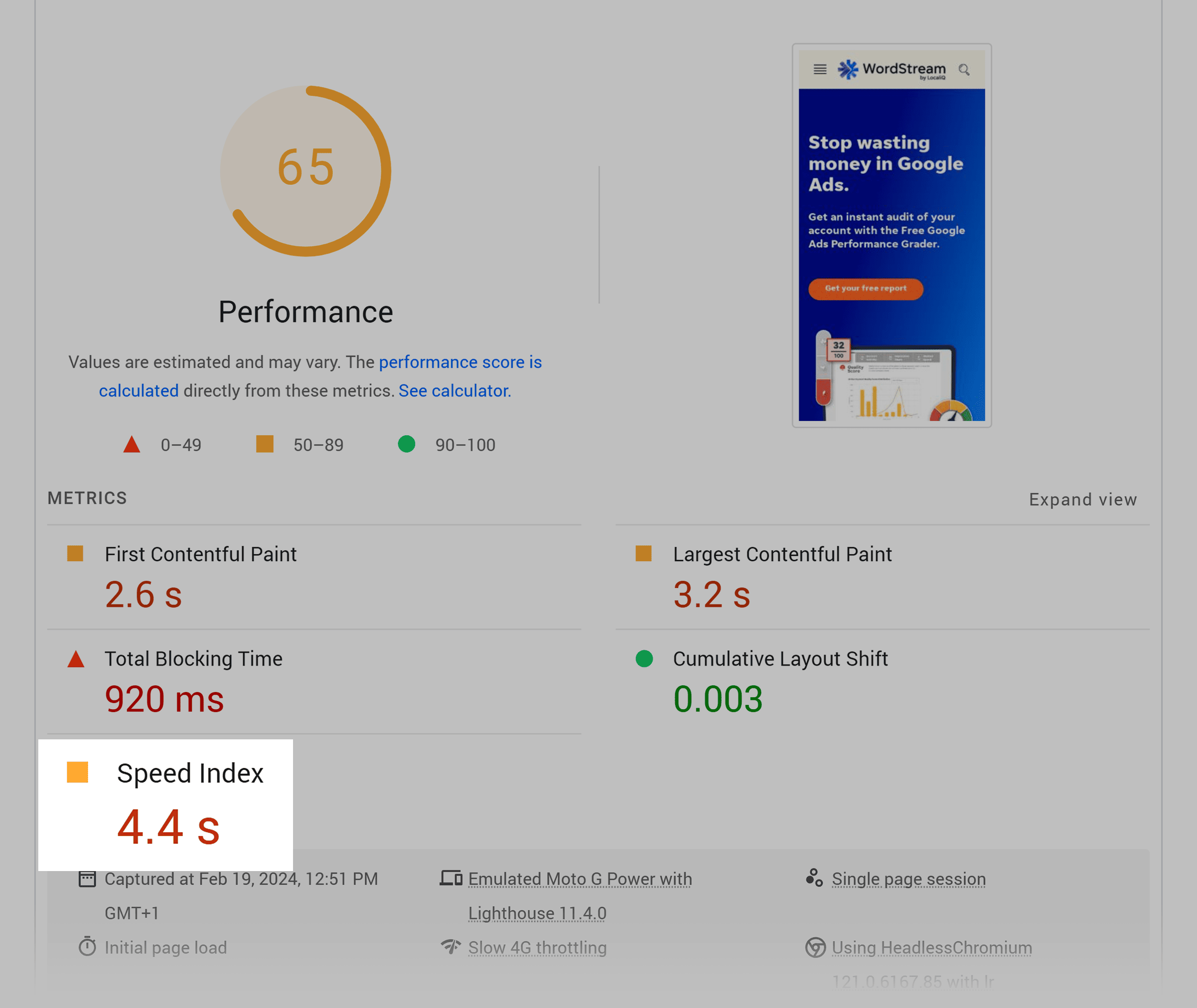 PageSpeed – Wordstream – Speed Index PageSpeed – Wordstream – Speed Index