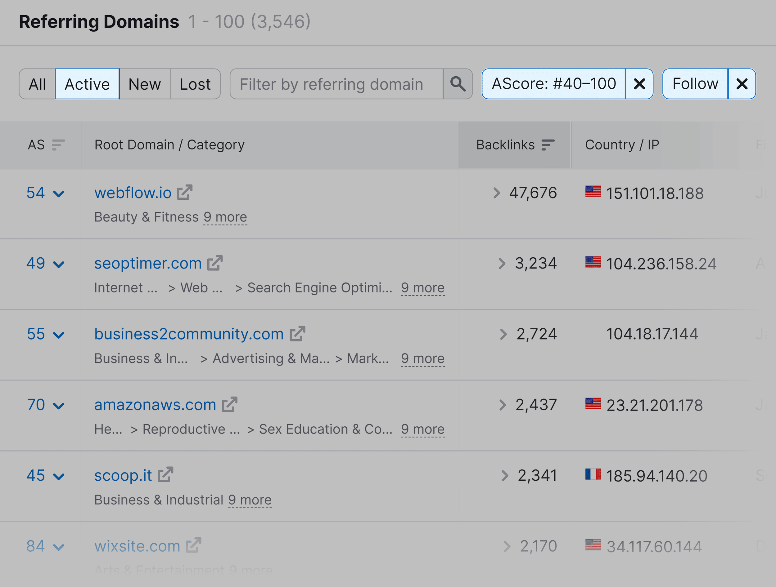 Referring Domains – Filters Referring Domains – Filters