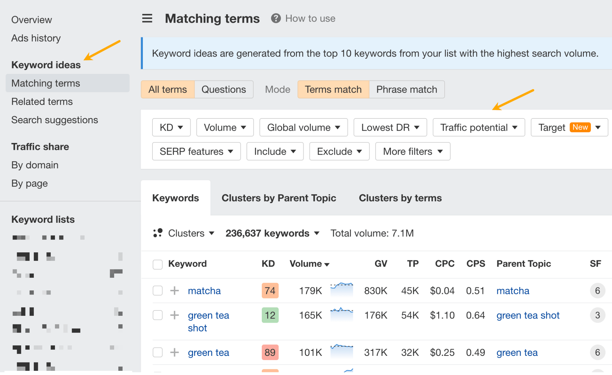 SEO Data. Explained in 5 Minutes, 53 Seconds | Matching terms report in Ahrefs.