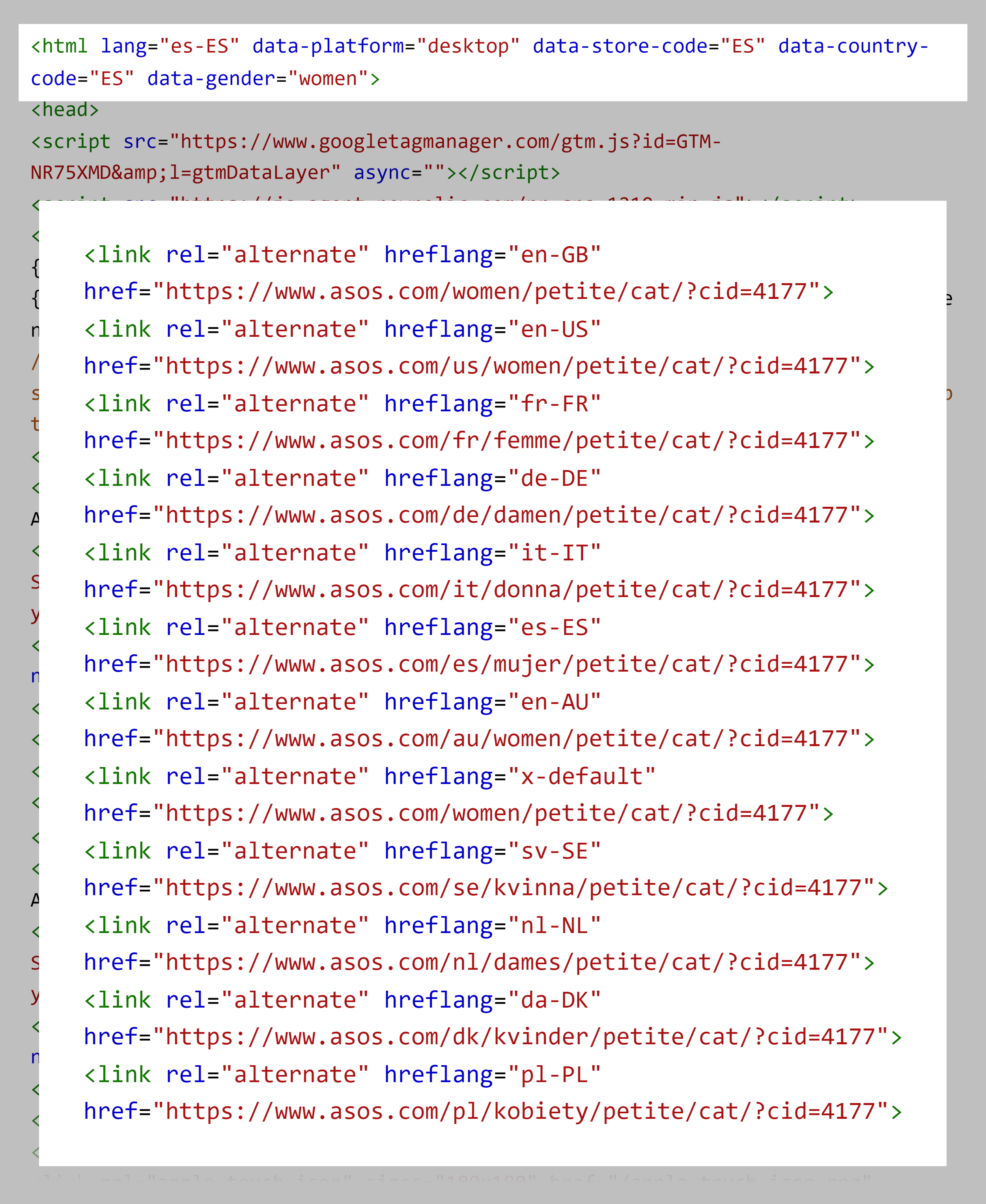 ASOS Spain – hreflang tags