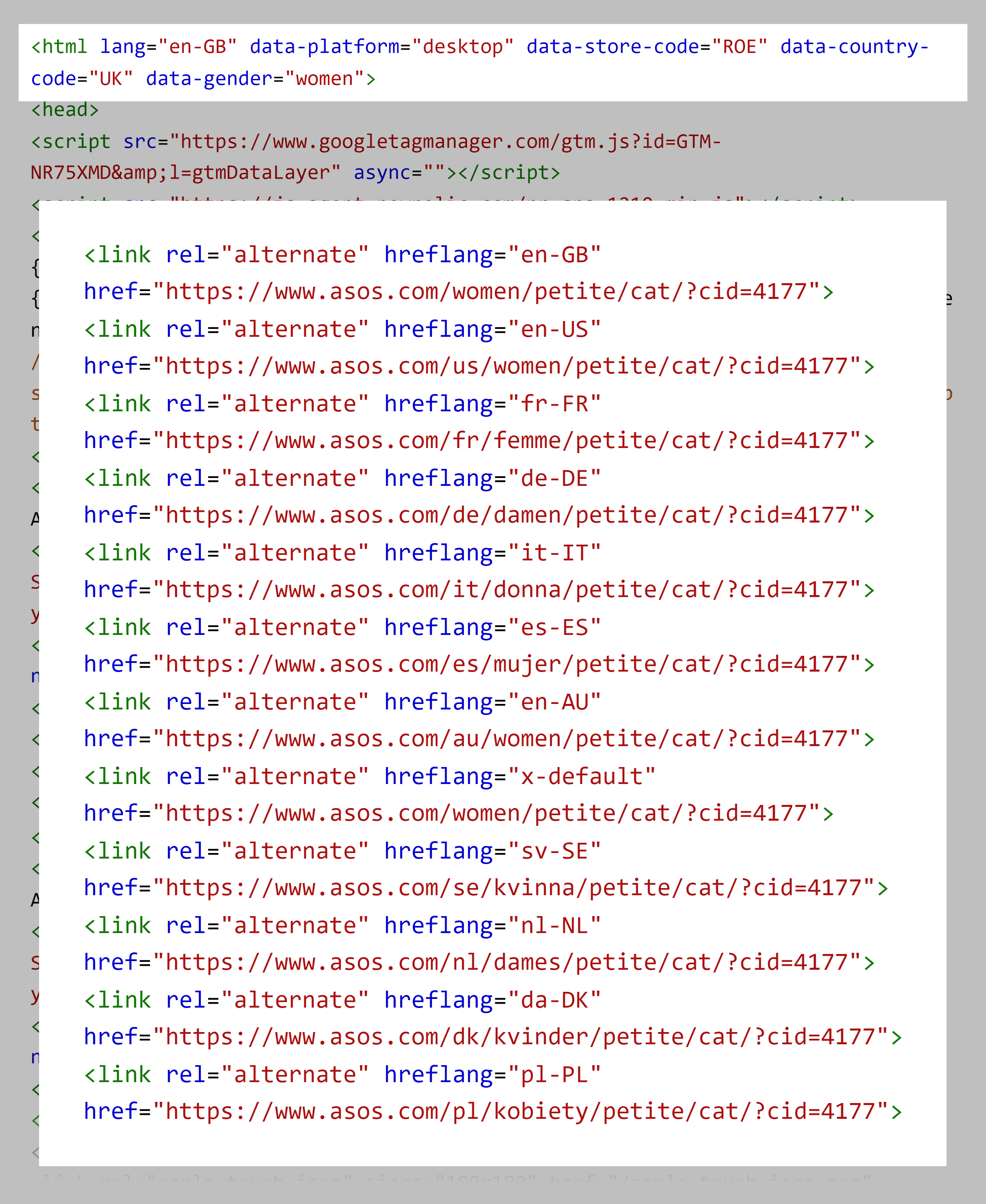 ASOS UK – hreflang tags
