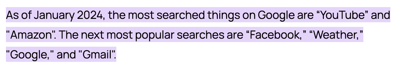 Example of copy Google was using for a featured snippet