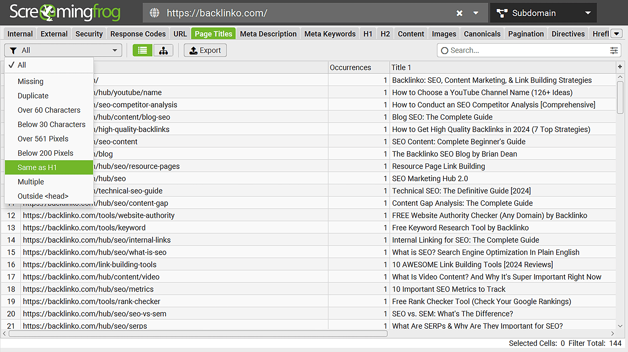 Screaming Frog – Page titles