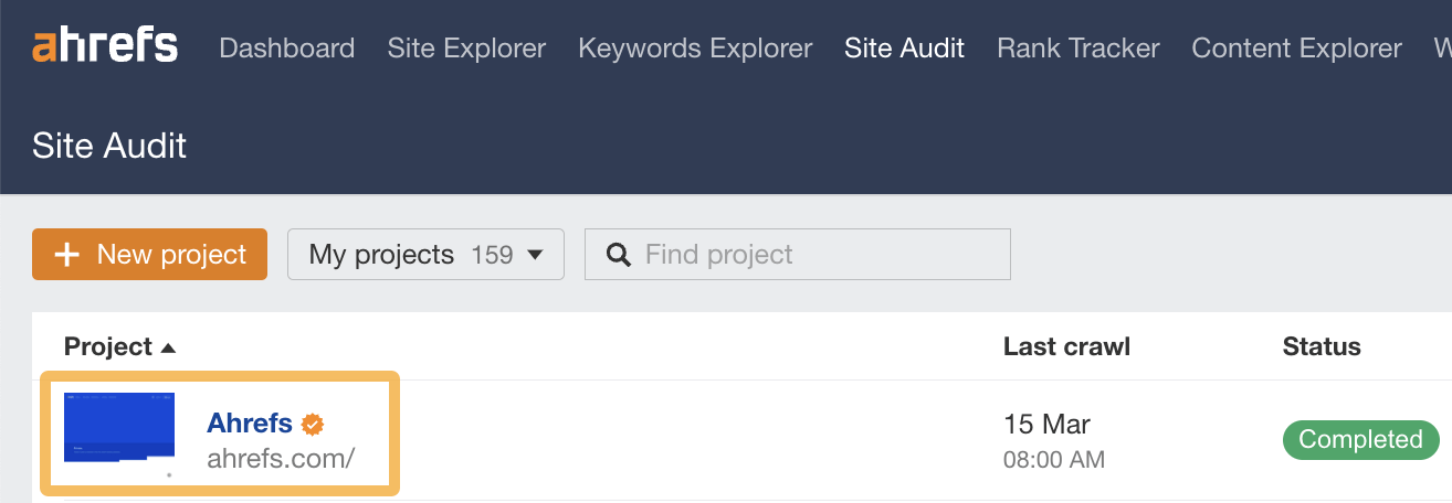 Automated SEO Reporting (The Easy Way) | Selecting an Audit from Site Audit Dashboard