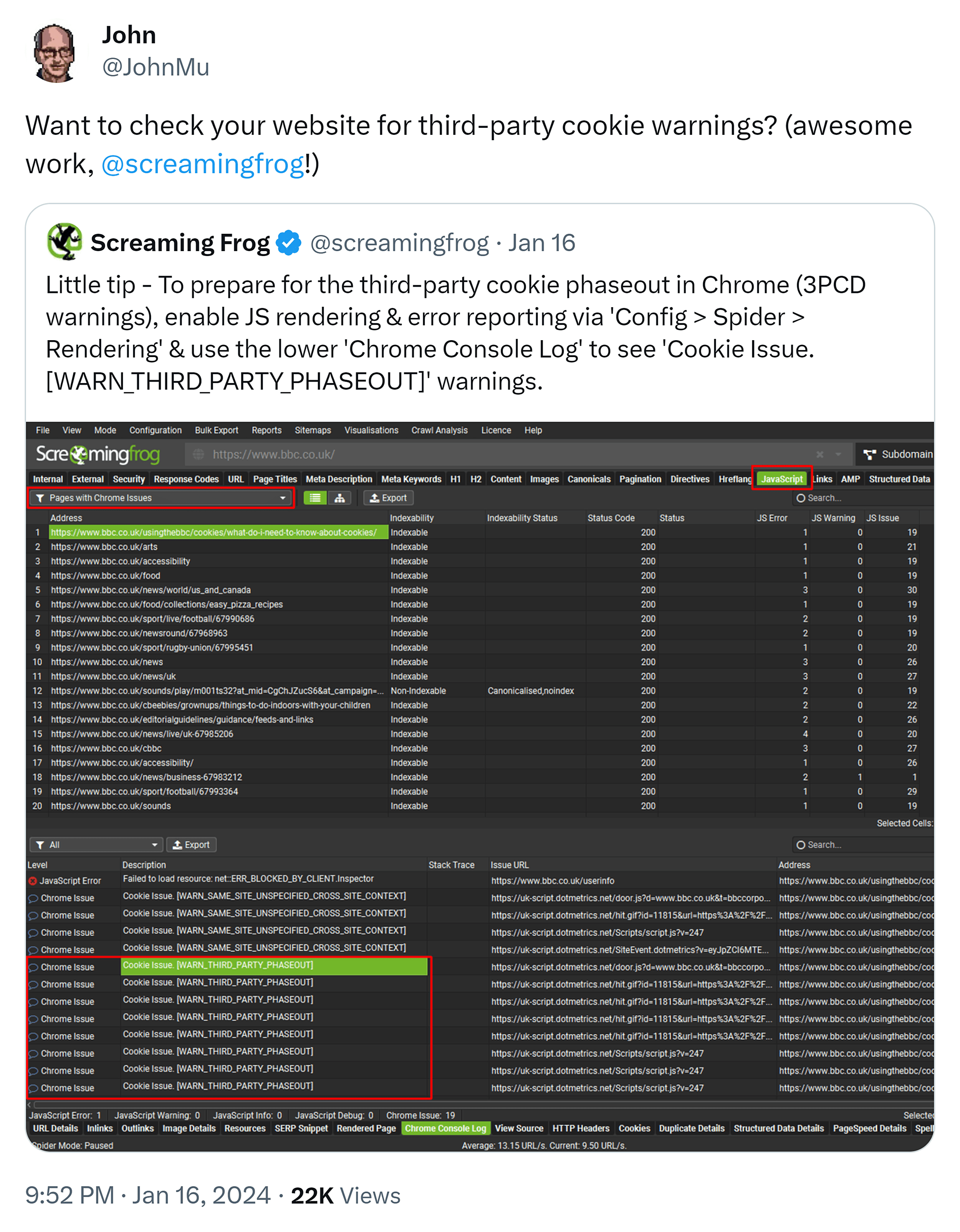 Twitter – JohnMu – Screaming Frog