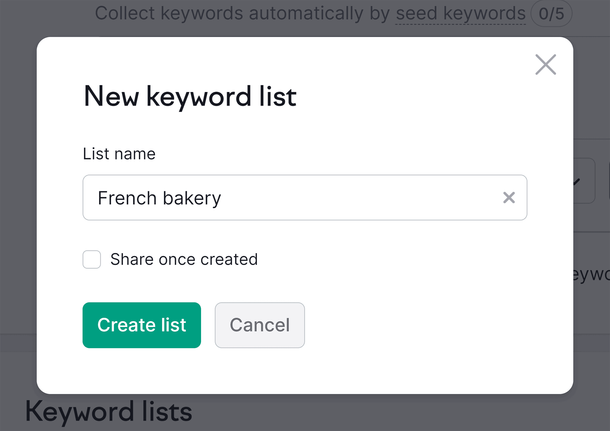 Keyword Manager – Name list