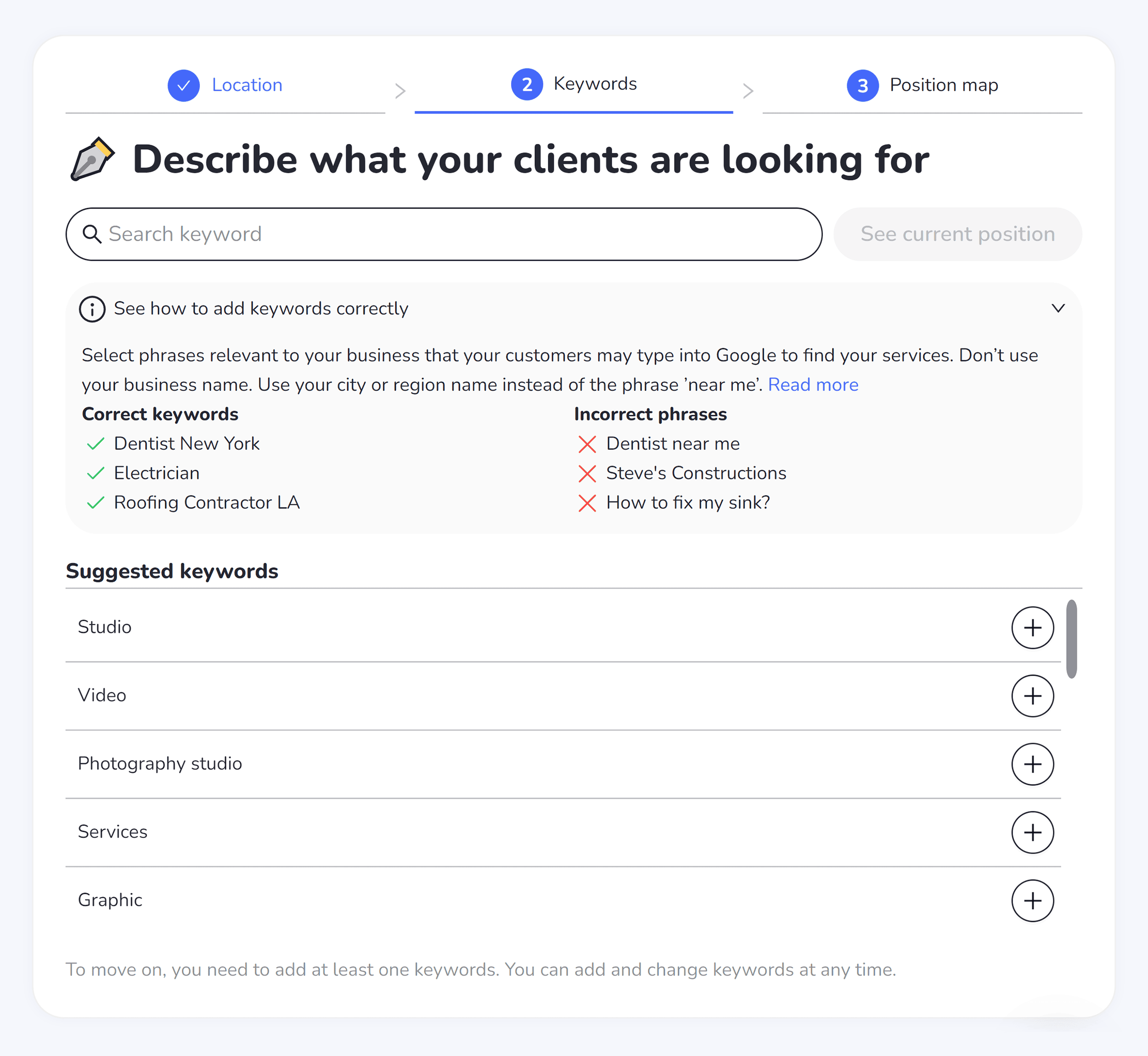 Localo – Add keywords