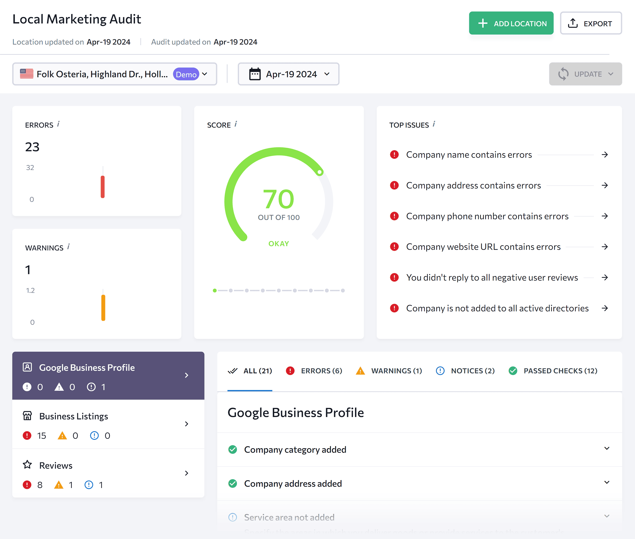 SE Ranking – Local marketing audit
