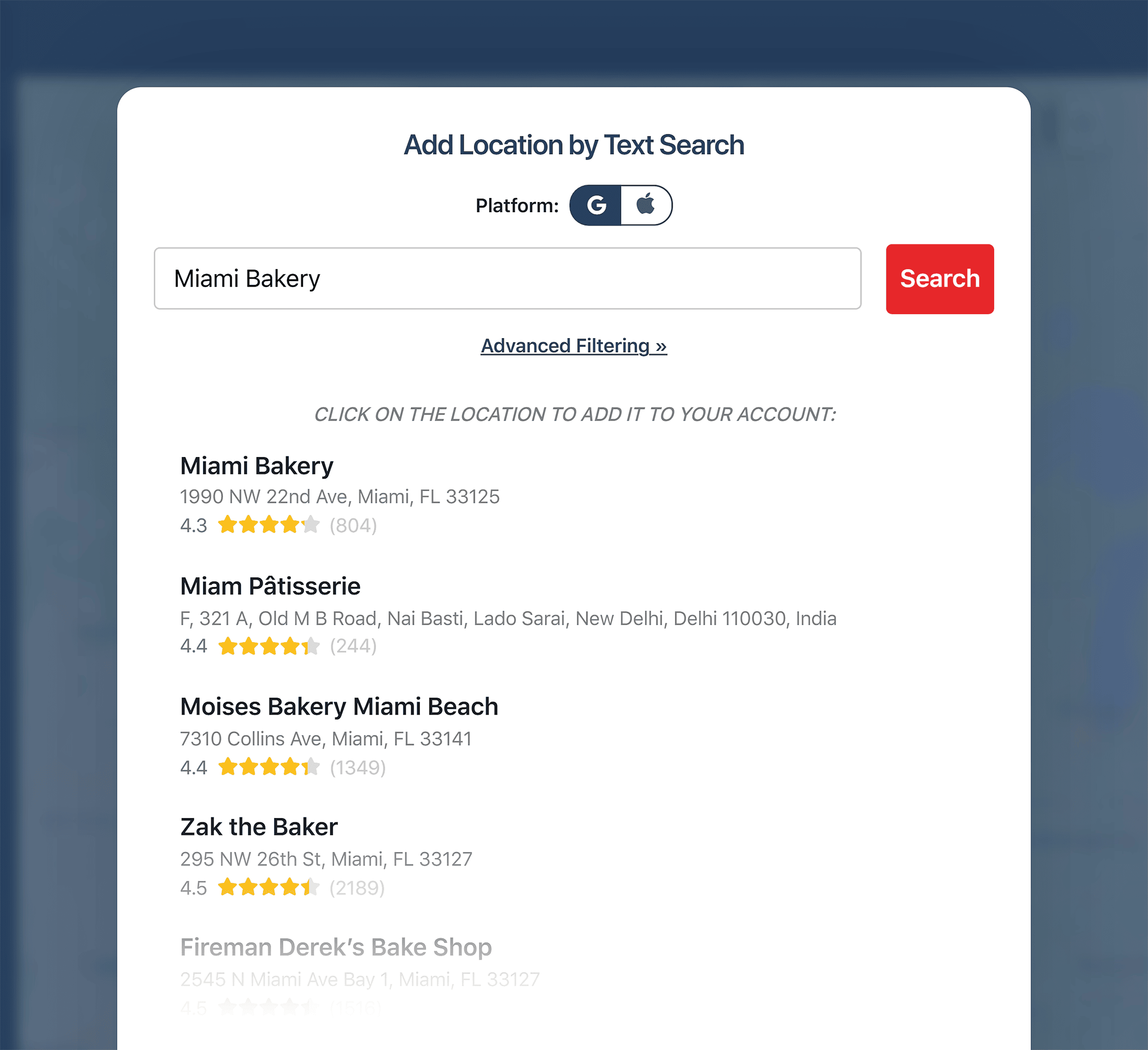 Map Scan – Location results