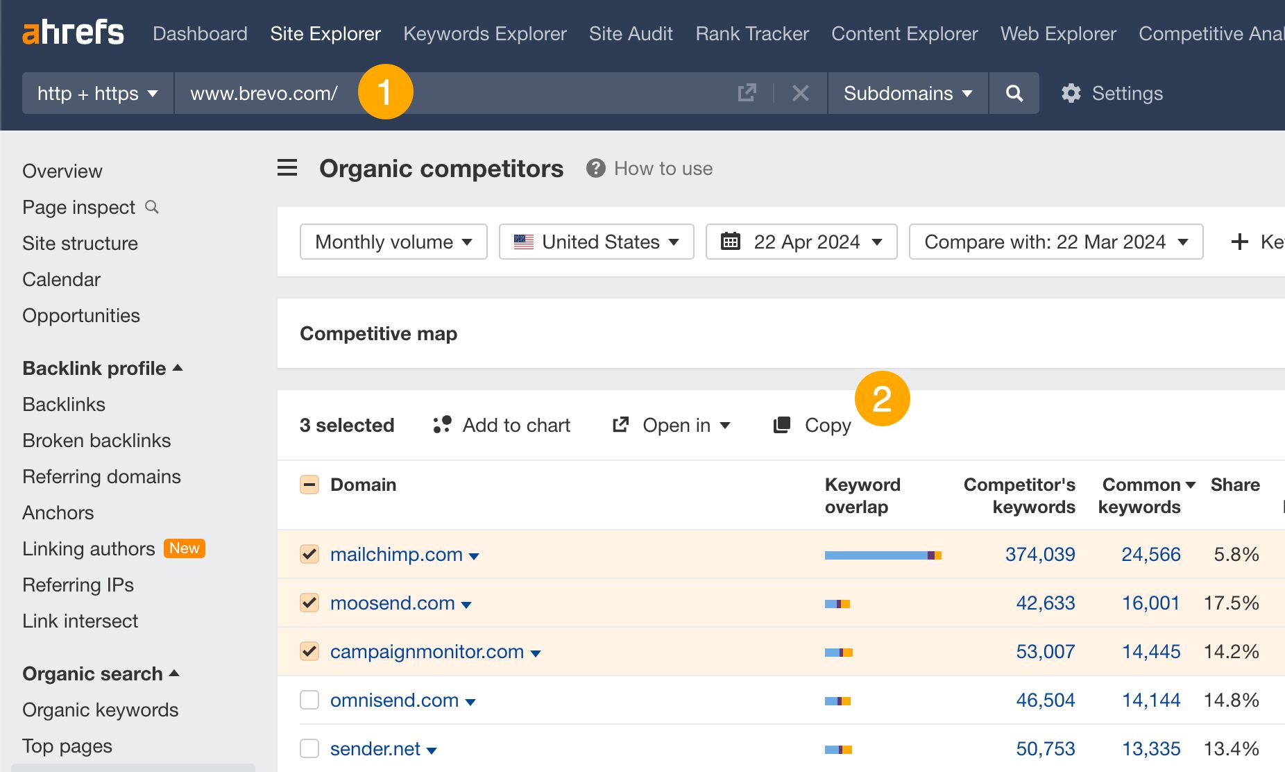 Organic competitors report in Ahrefs.