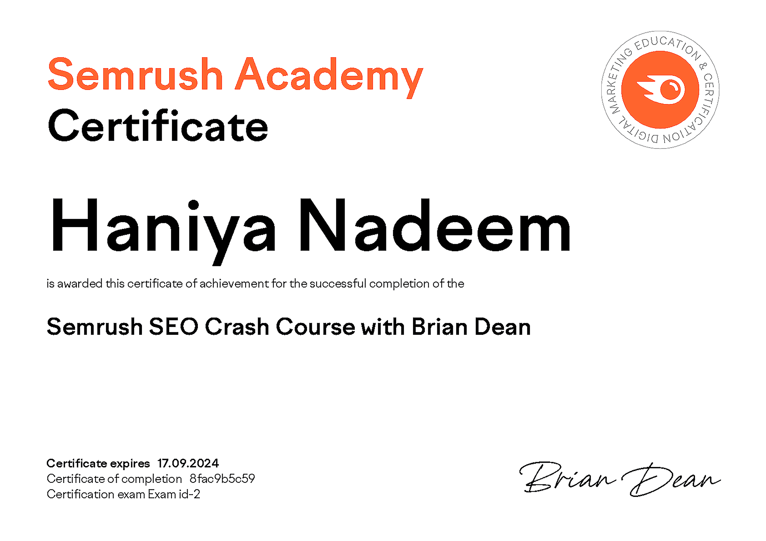 Semrush Academy – Certificate Semrush Academy – Certificate