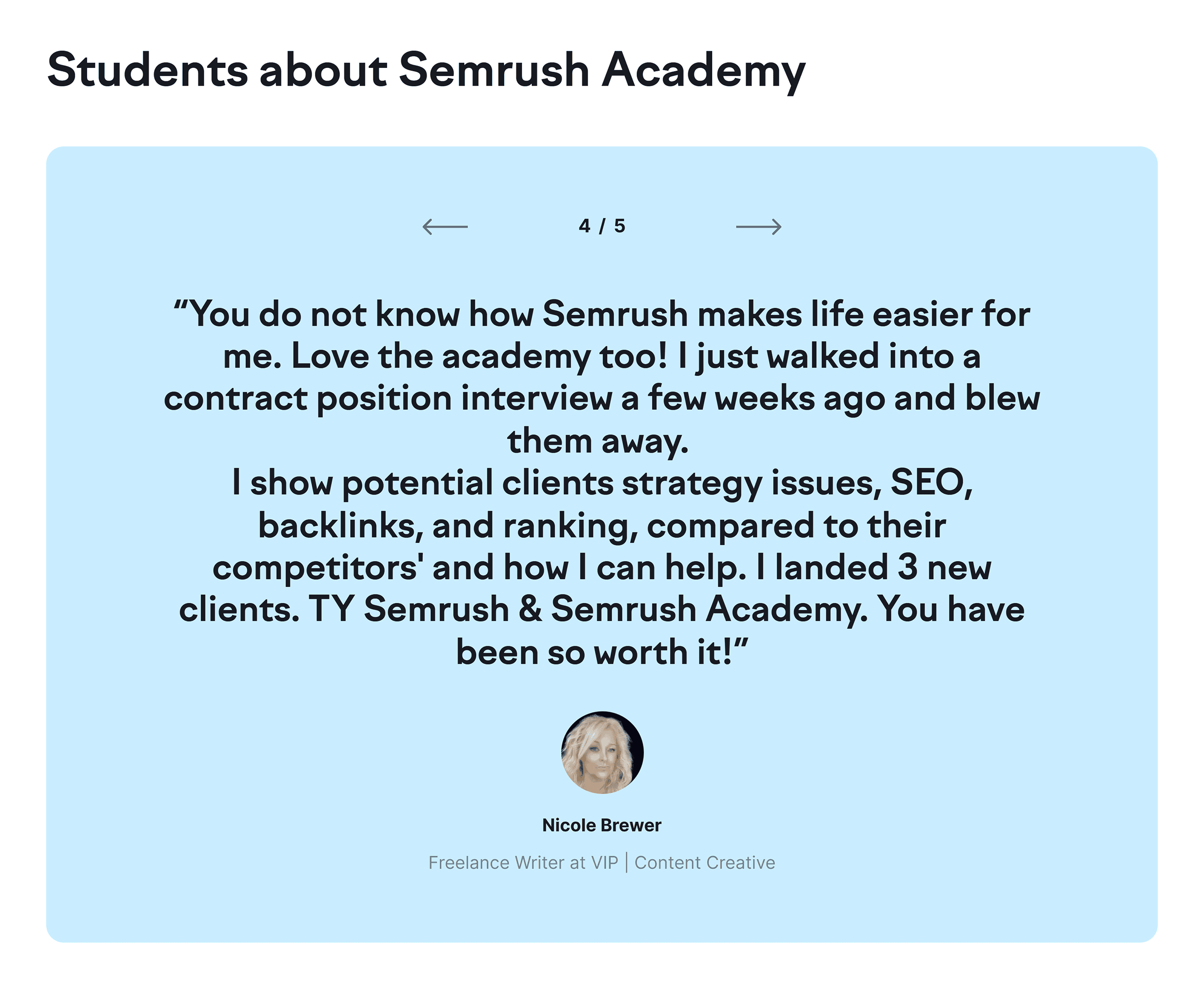 Semrush Academy – Testimonial Semrush Academy – Testimonial