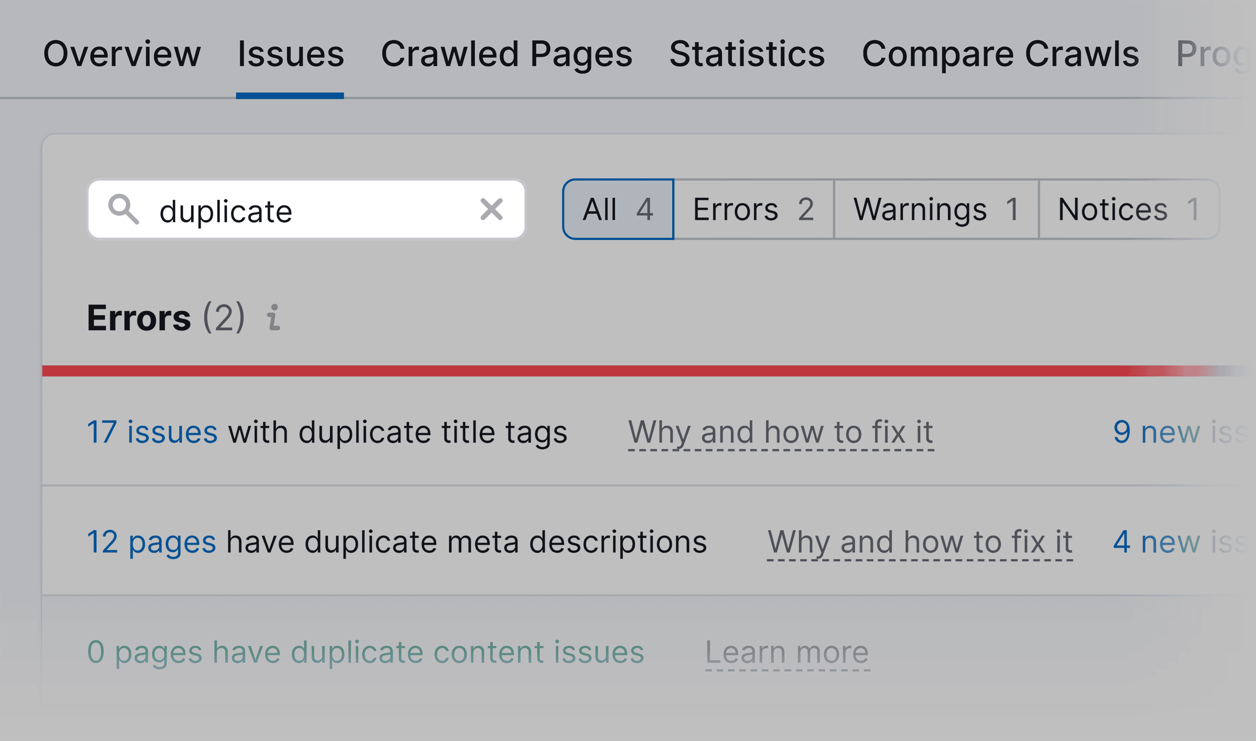 Site Audit – Duplicate issues
