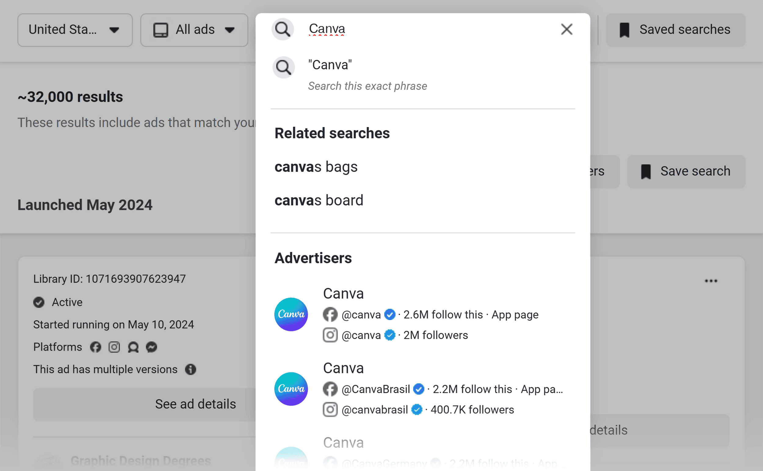 Ad Library – Search by Advertiser