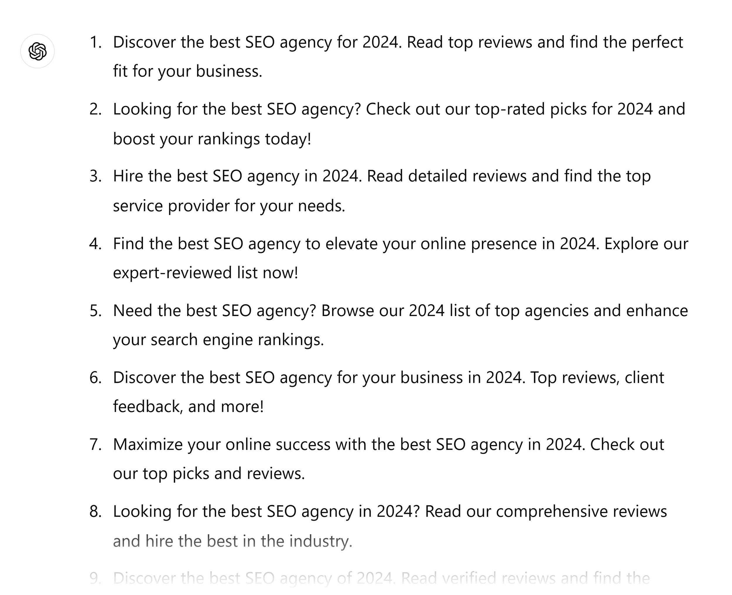 ChatGPT – Create meta descriptions – Output