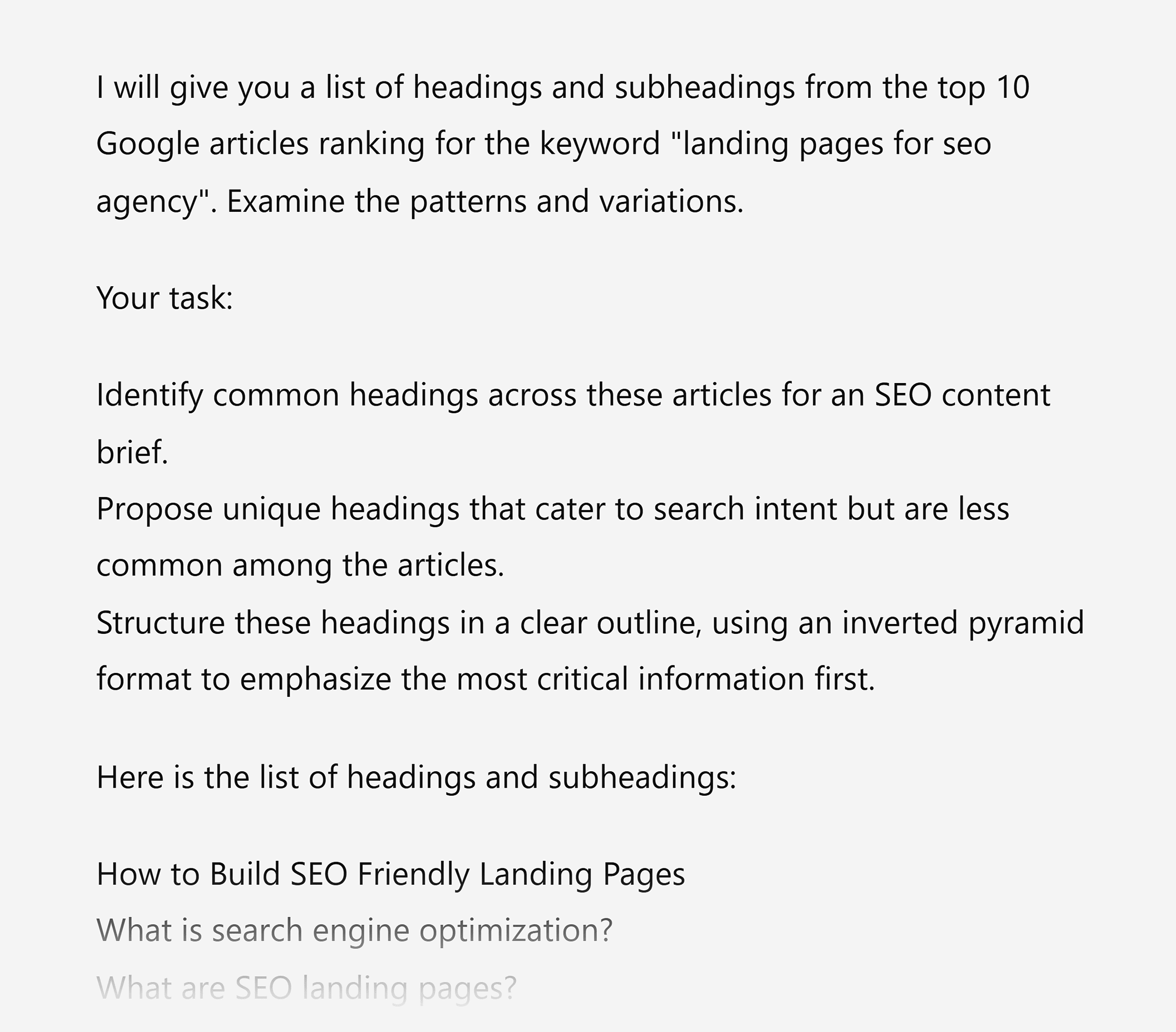 ChatGPT – Create outline – Input