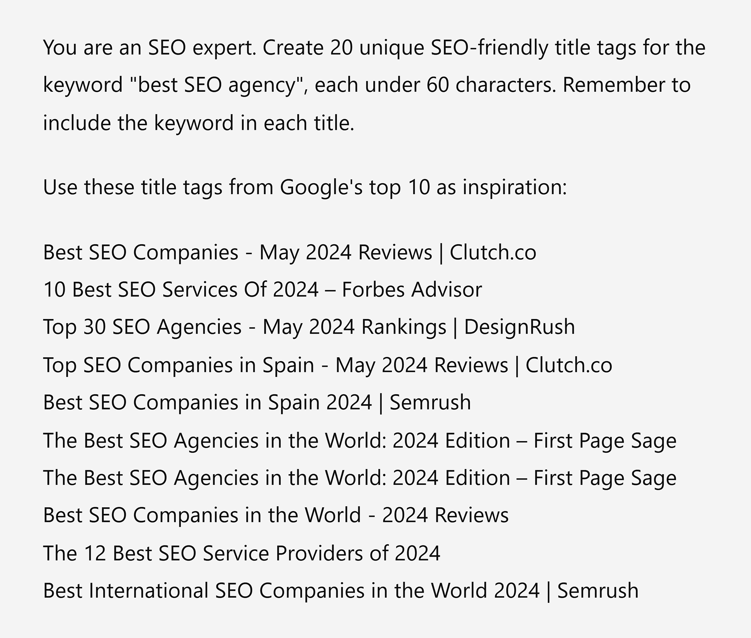 ChatGPT – Create tags – Input