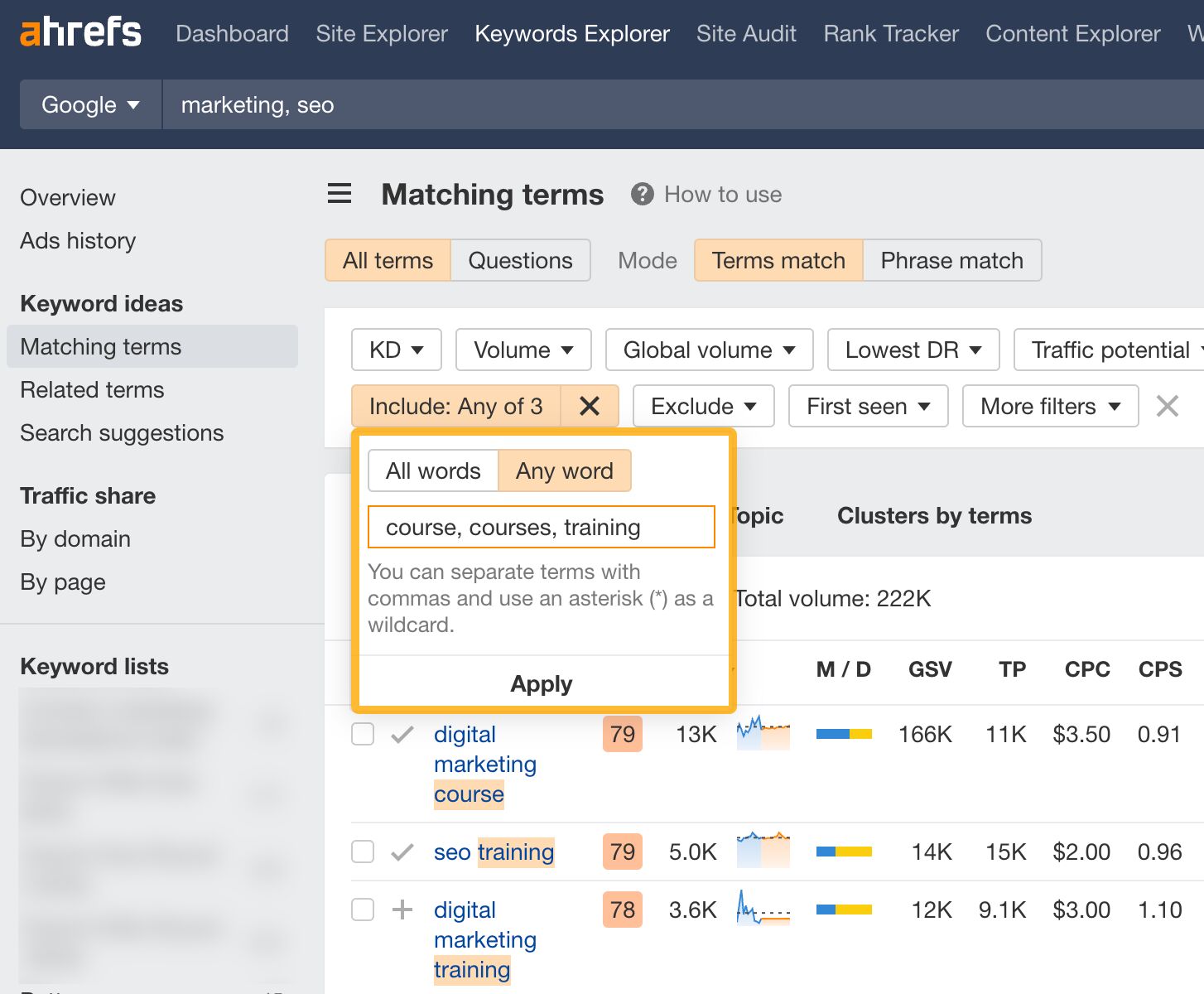 Repurposing Content: How to Get More Mileage From Your Existing Content | Finding course-related keywords in Keywords Explorer