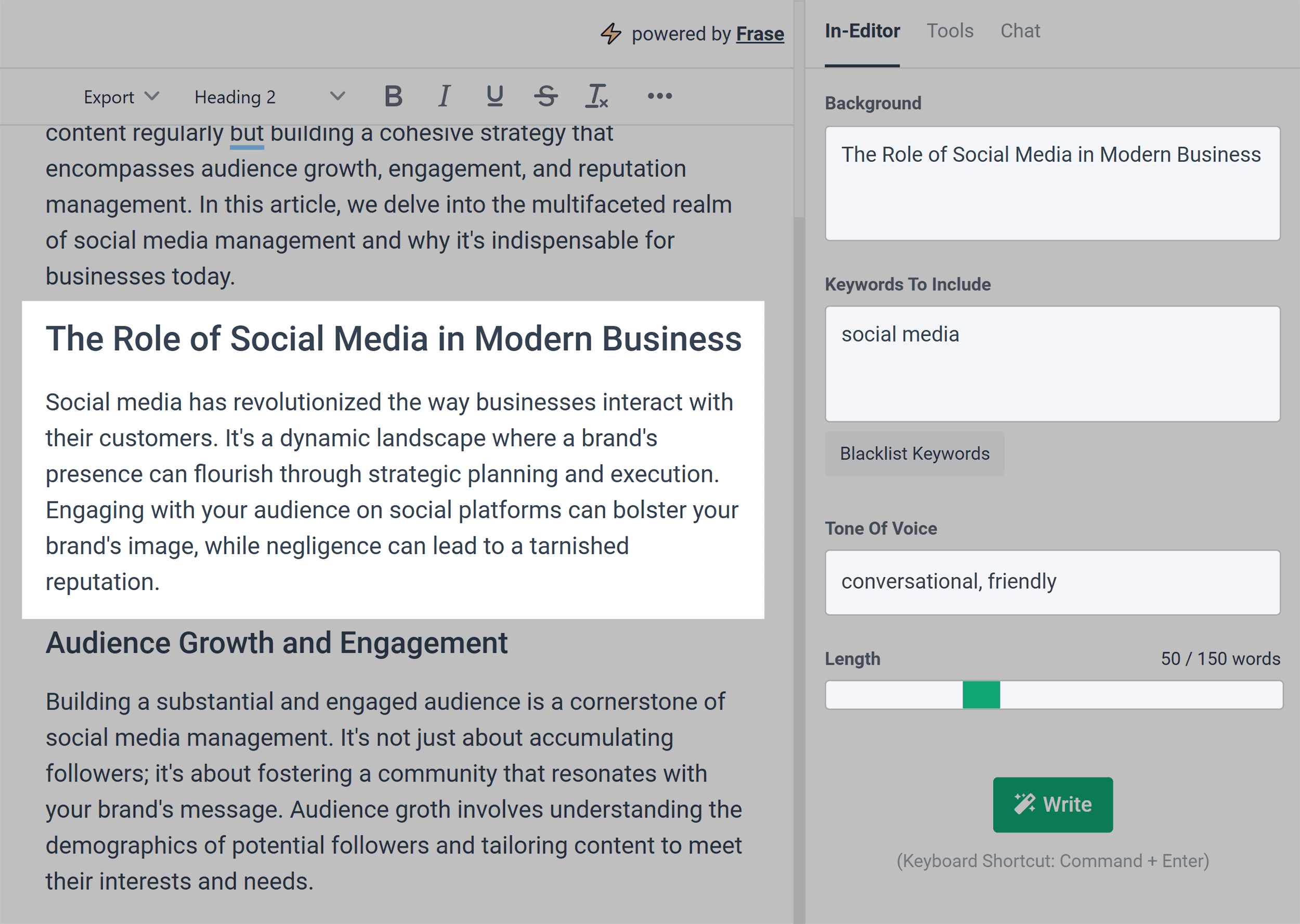 Frase – AI Tools – Write a section