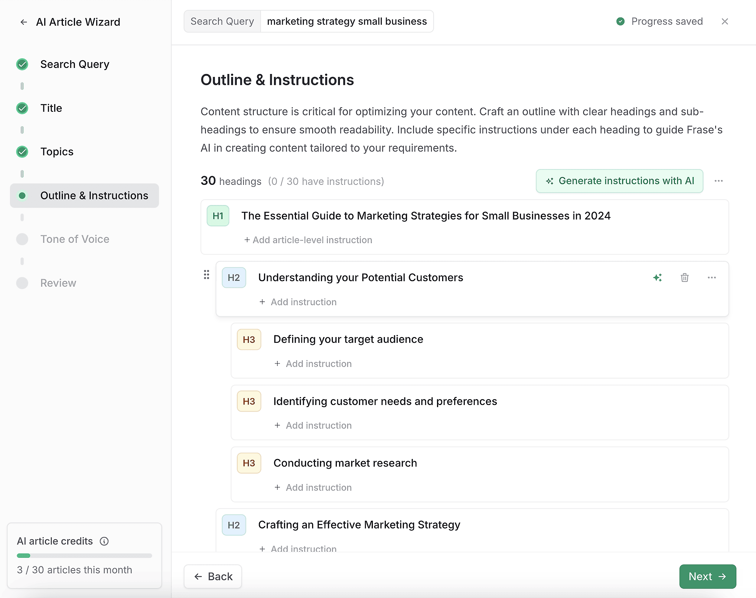 Frase – AI Wizard – Outline