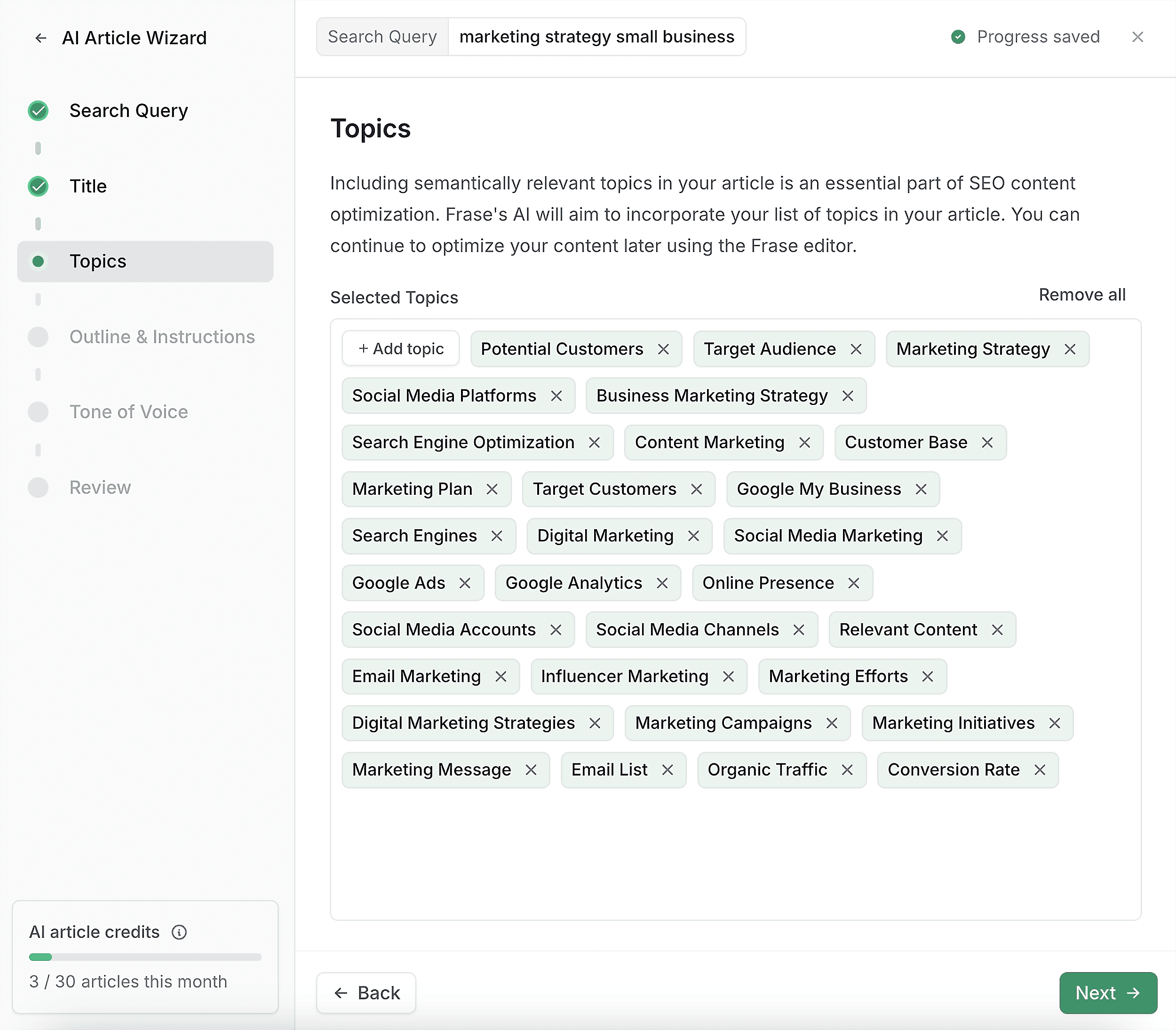 Frase – AI Wizard – Topics