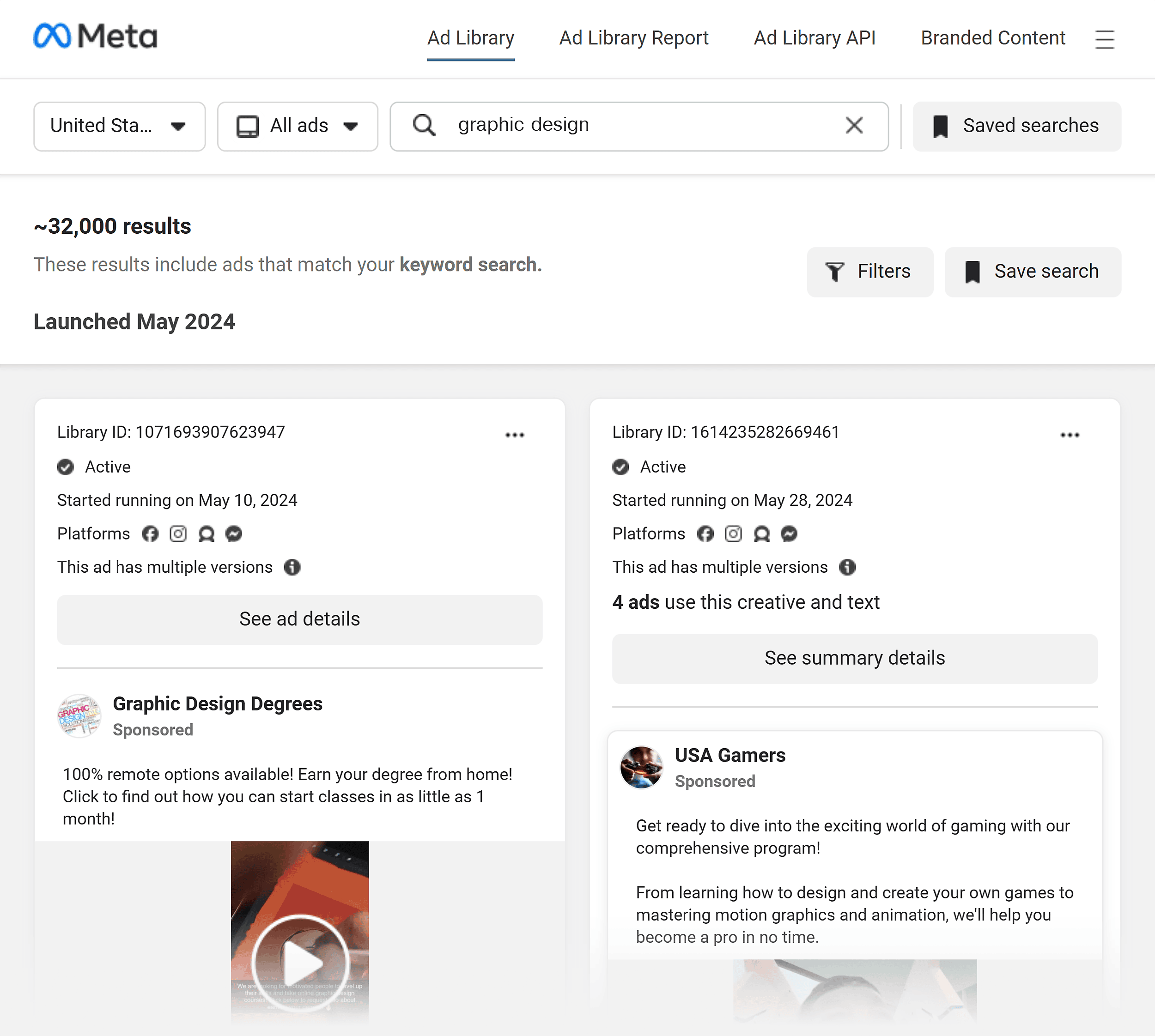 Meta – Ad Library – Search
