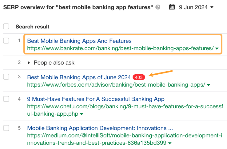 How Mid-funnel Content Can Be Your Secret SEO Weapon | SERP results for the keyword "best mobile banking app features".