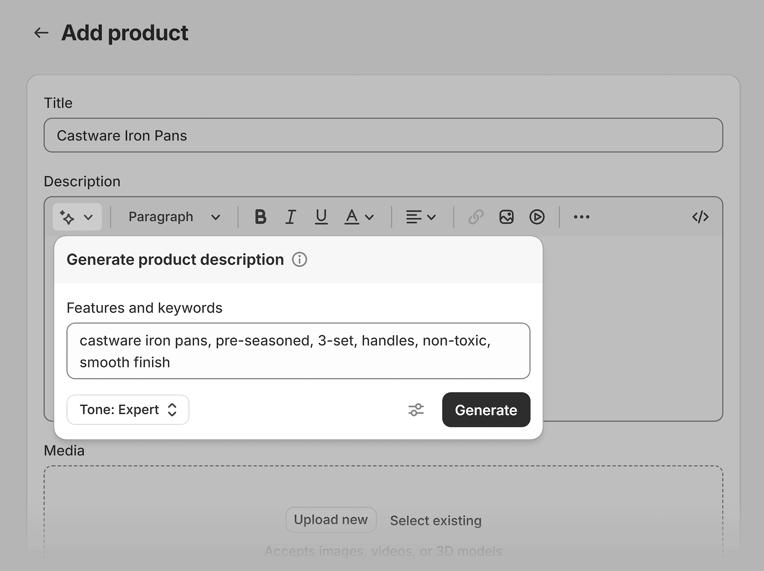 Shopify Magic – Generate product description