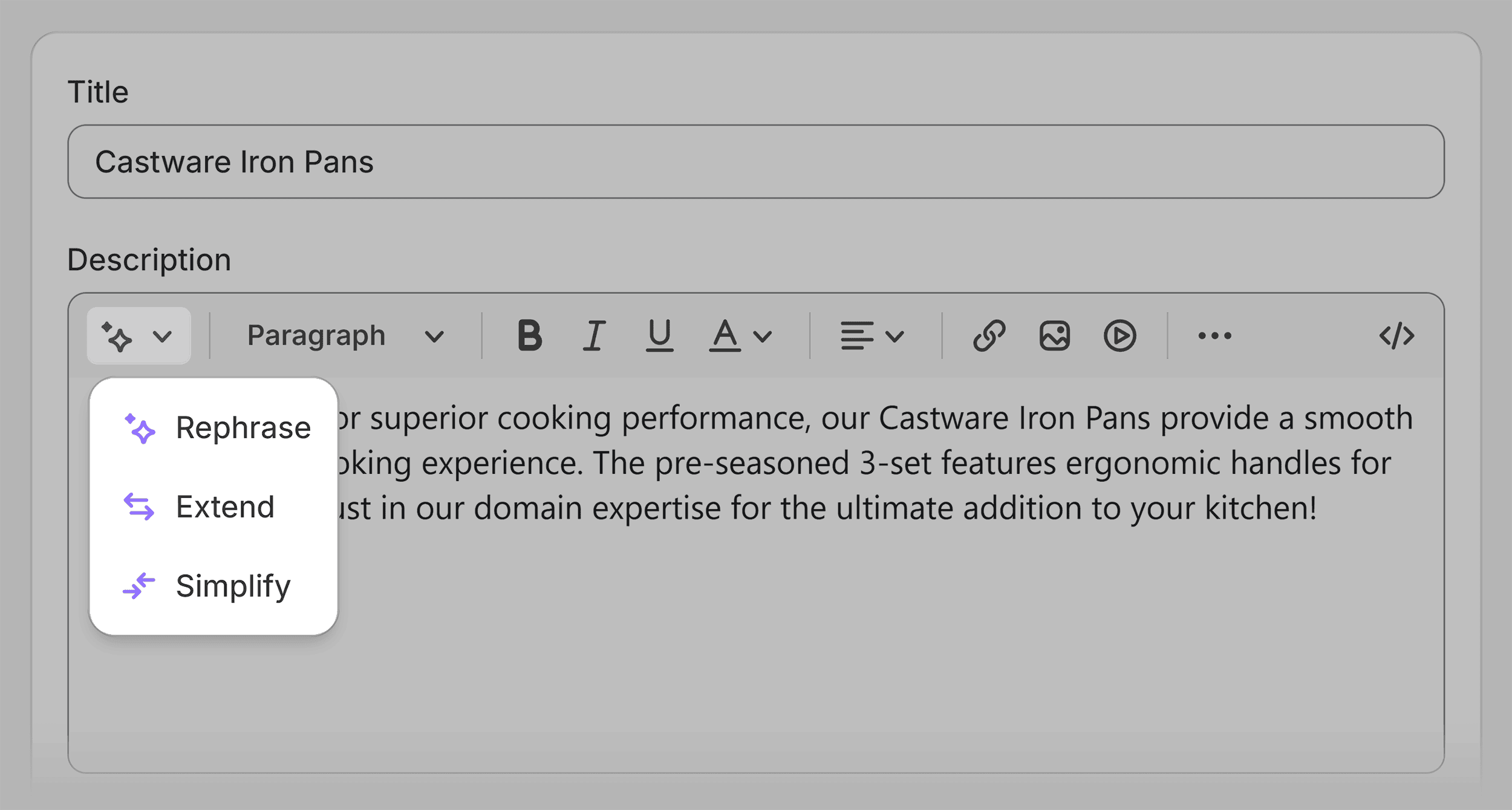 Shopify Magic – Rephrase description