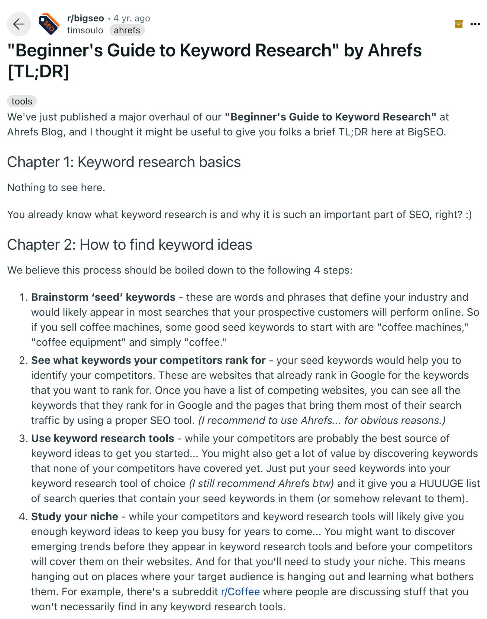 Repurposing Content: How to Get More Mileage From Your Existing Content | Tim Soulo's post on Reddit
