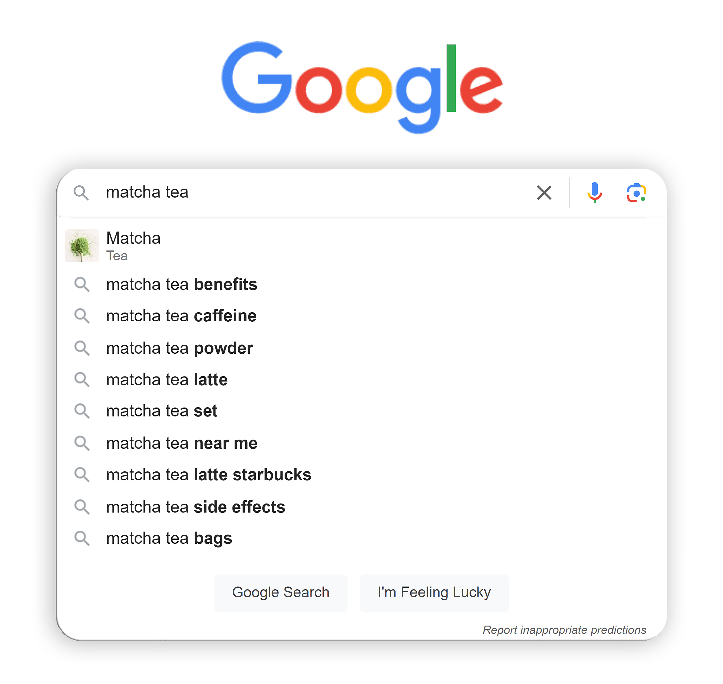 Google – Search suggestions – Matcha tea