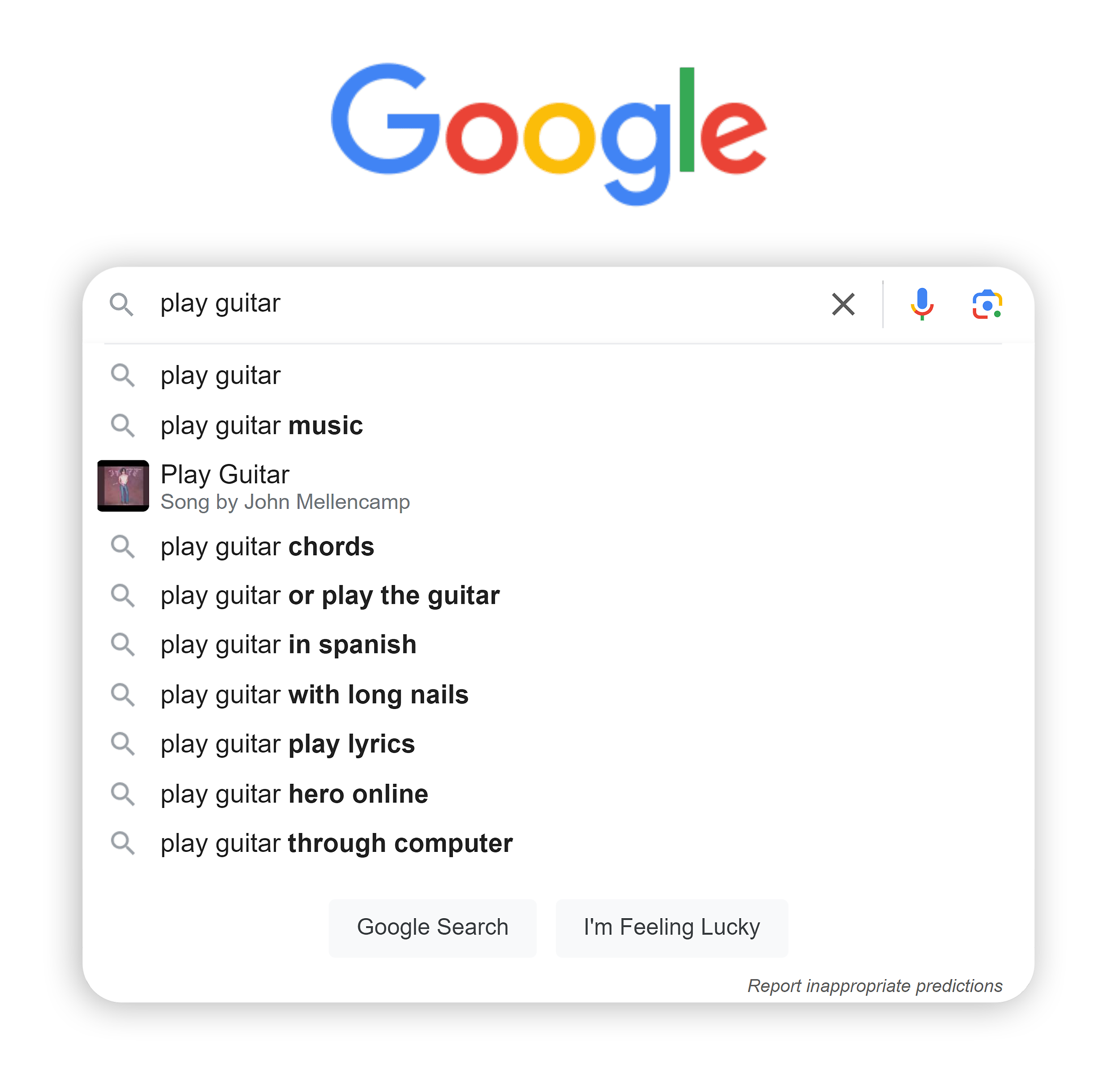 Google – Search suggestions – Play guitar
