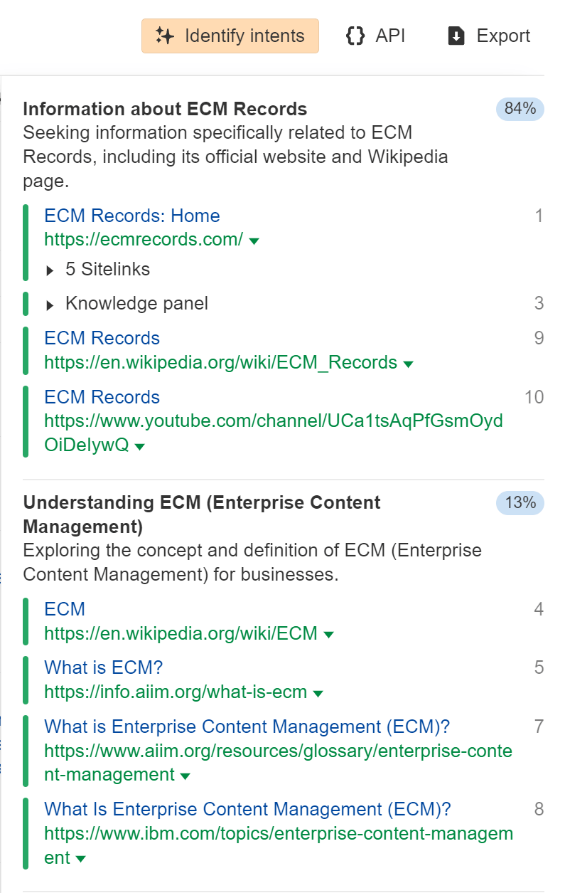 Unlocking Growth Through Enterprise SaaS SEO | Identify intents feature in Ahrefs' Keywords Explorer