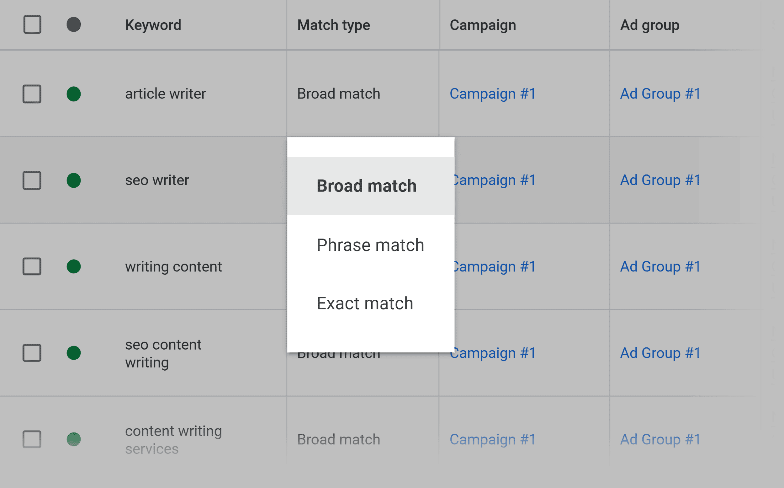 Keyword Match Type Keyword Match Type