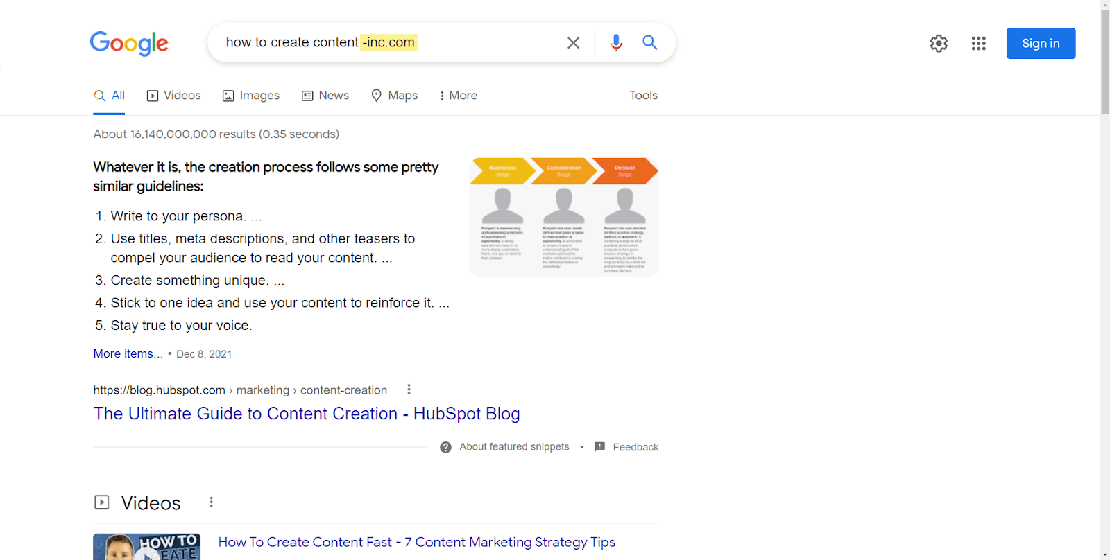 Unlocking Growth Through Enterprise SaaS SEO | Search for "how to create content -inc.com" shows additional featured snippets