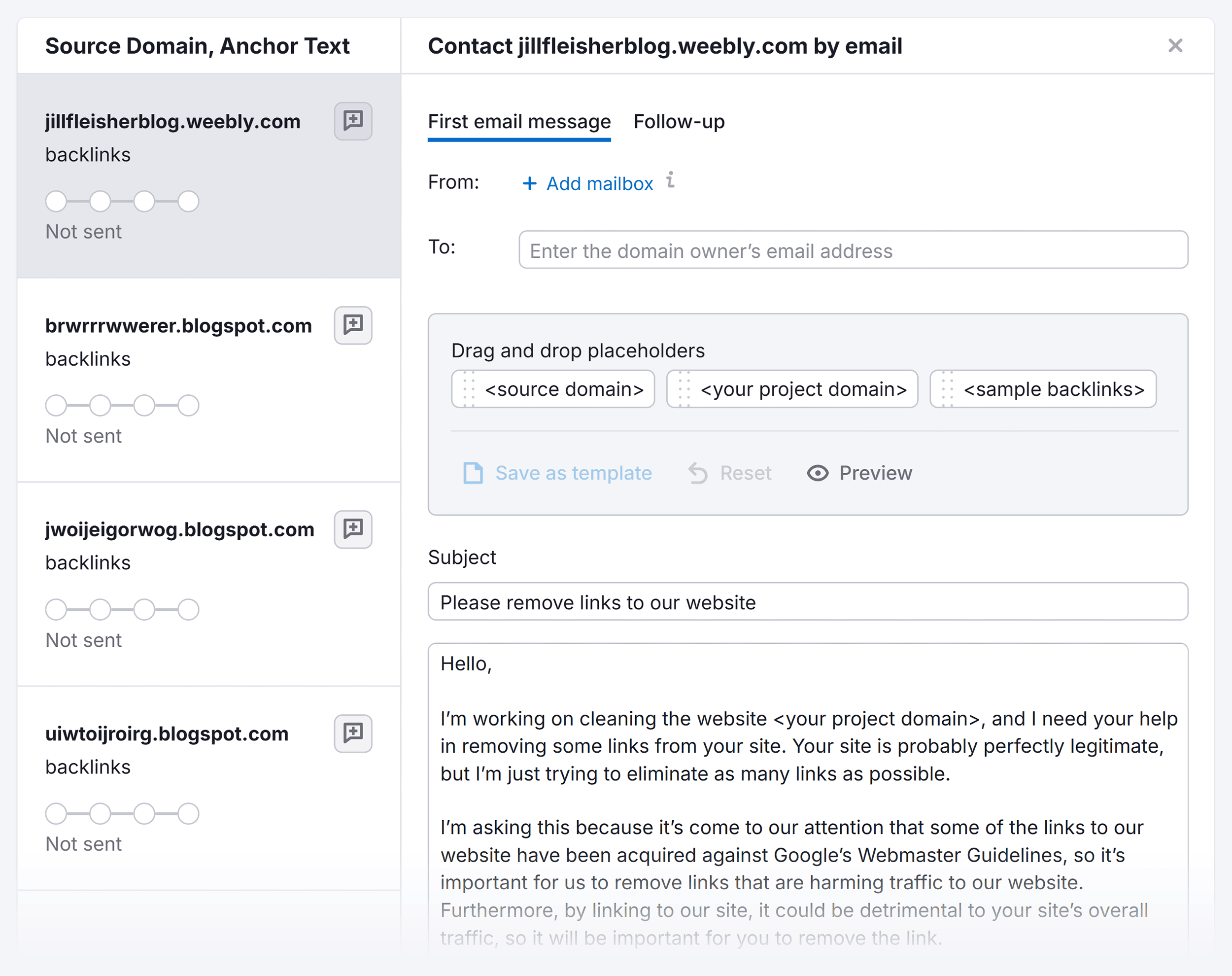 Backlink Audit – Compose email