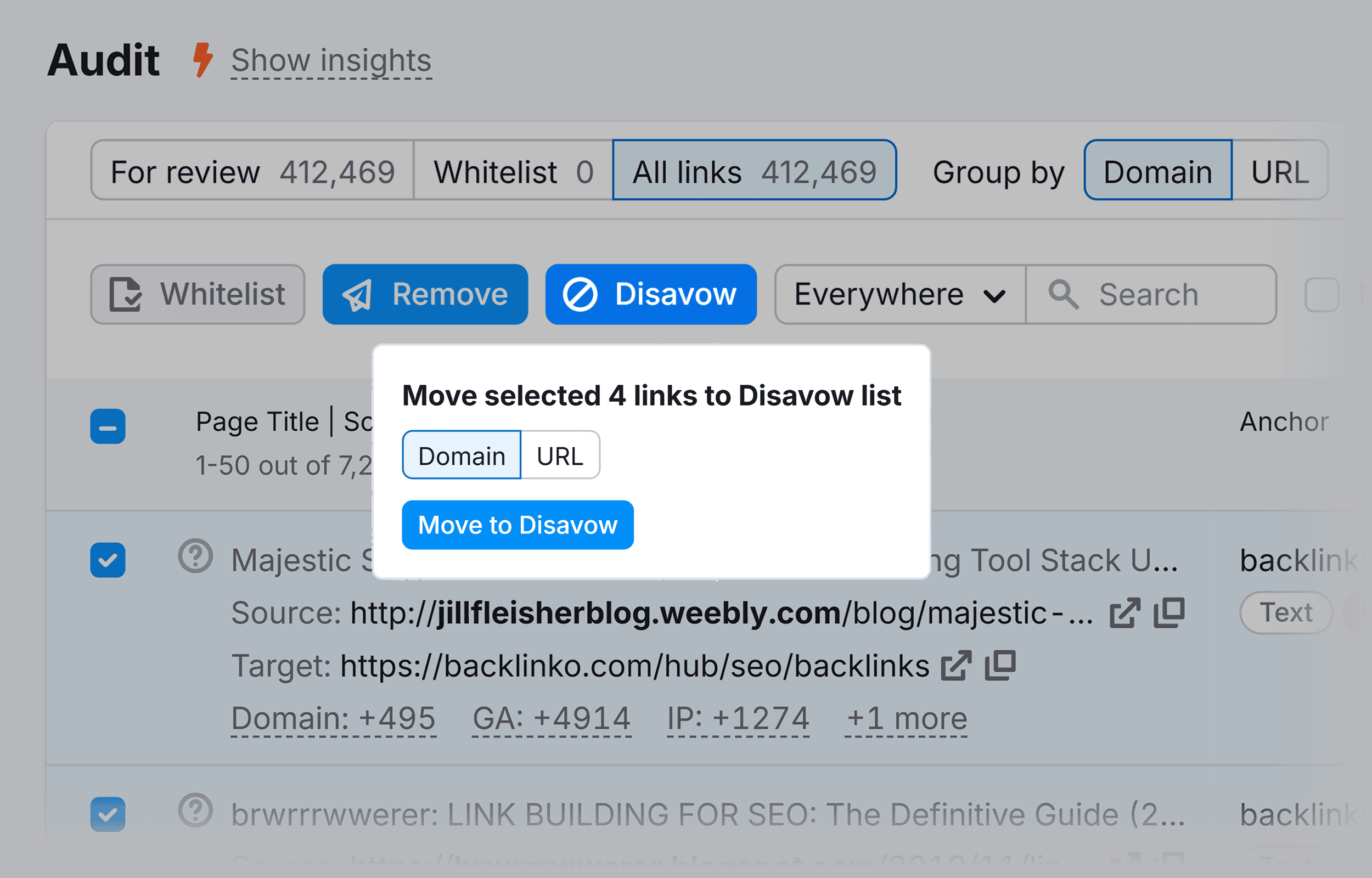 Backlink Audit – Move links to disavow