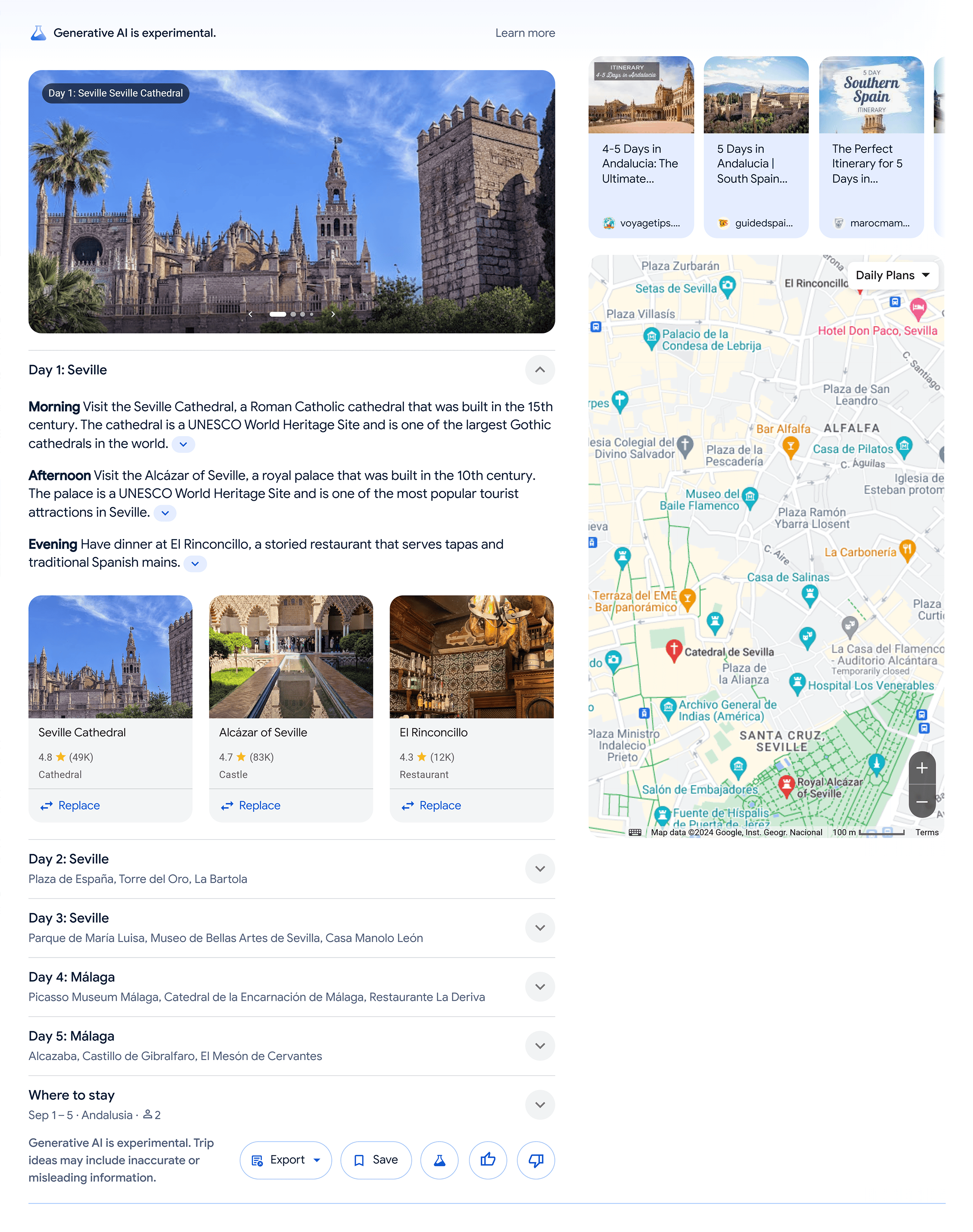 Google SERP – 5 day travel itinerary in Andalucia Spain – AI Overview Google SERP – 5 day travel itinerary in Andalucia Spain – AI Overview