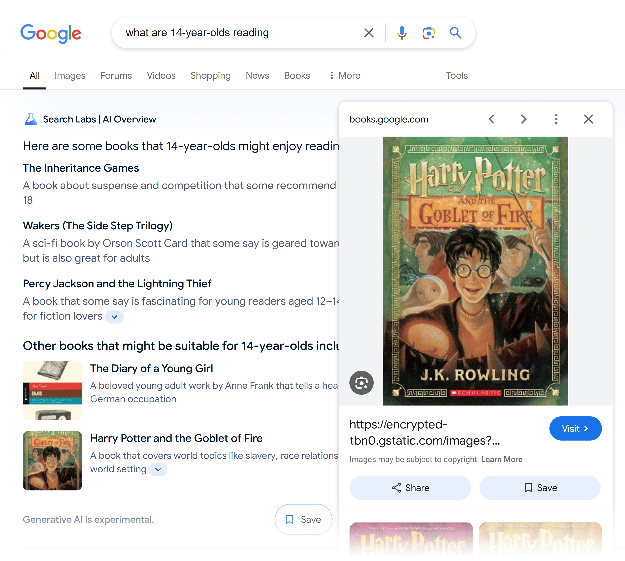 Google SERP – What are 14 year old’s reading – AI Overview Google SERP – What are 14 year old's reading – AI Overview