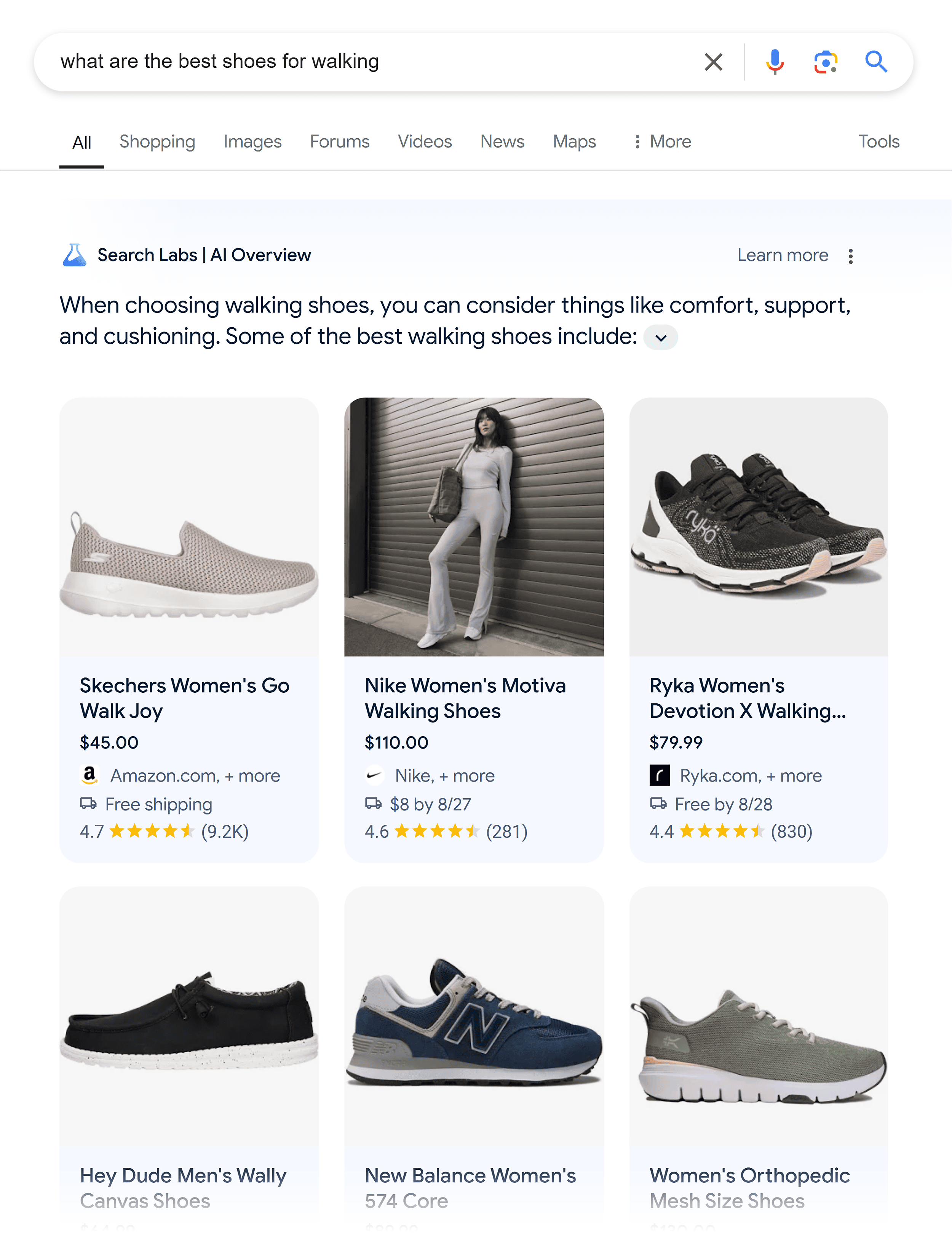 Google SERP – What are the best shoes for walking – AI Overview Google SERP – What are the best shoes for walking – AI Overview