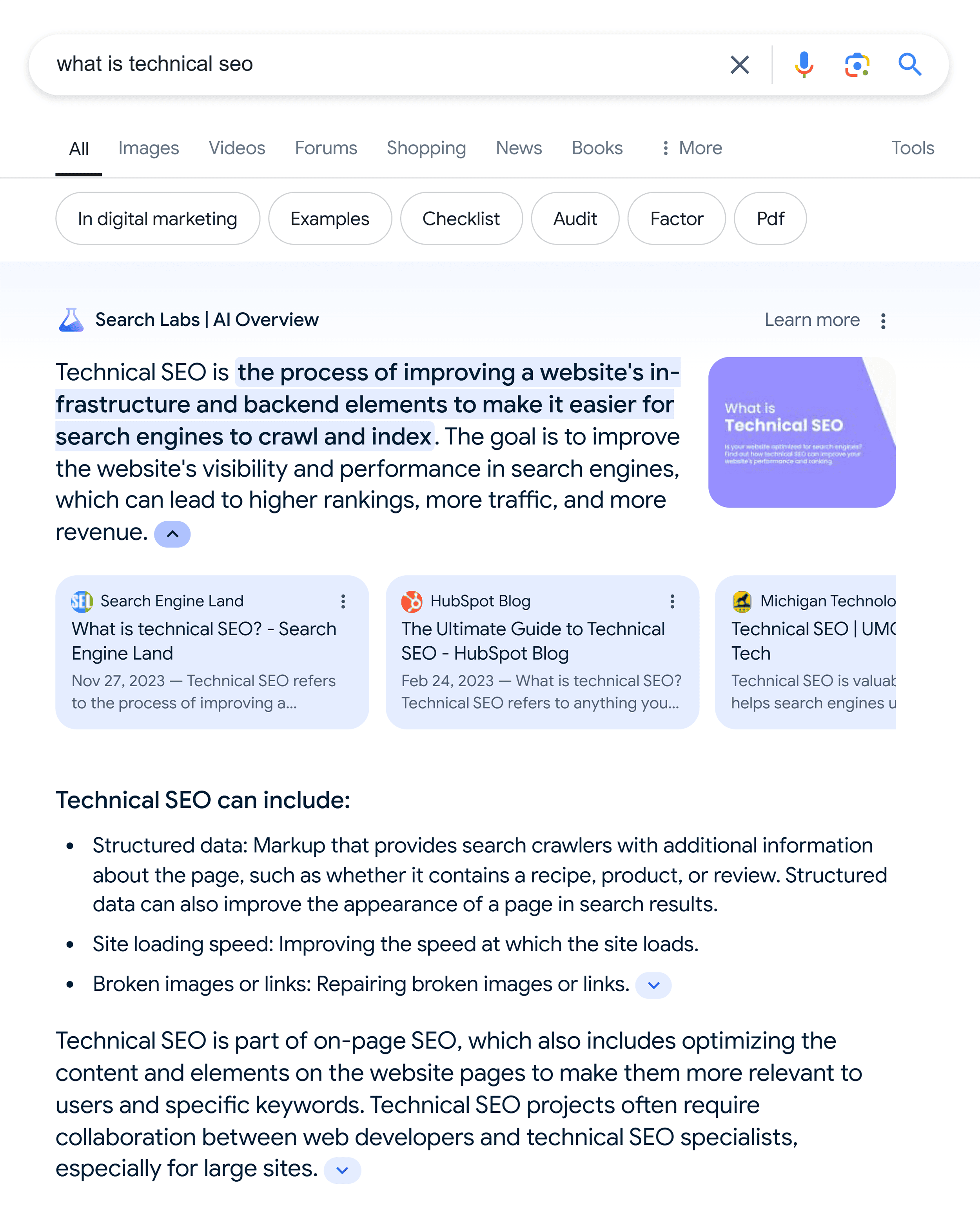 Google SERP – What is technical SEO – AI Overview Google SERP – What is technical SEO – AI Overview