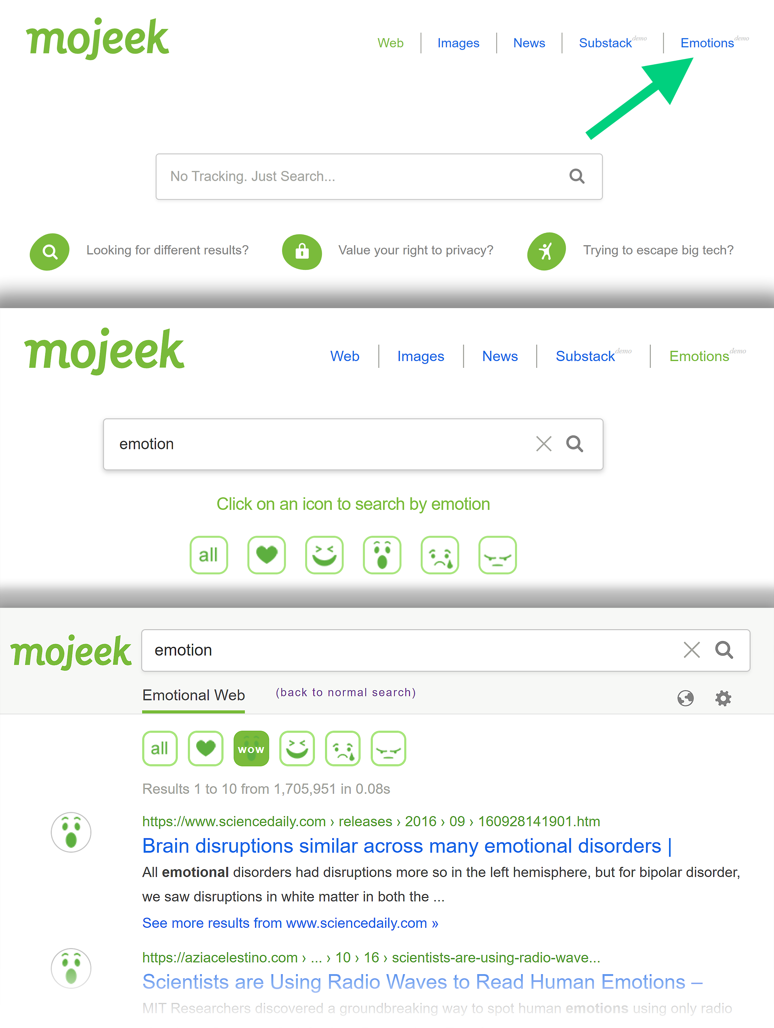 Mojeek – Emotion based search capability Mojeek – Emotion based search capability