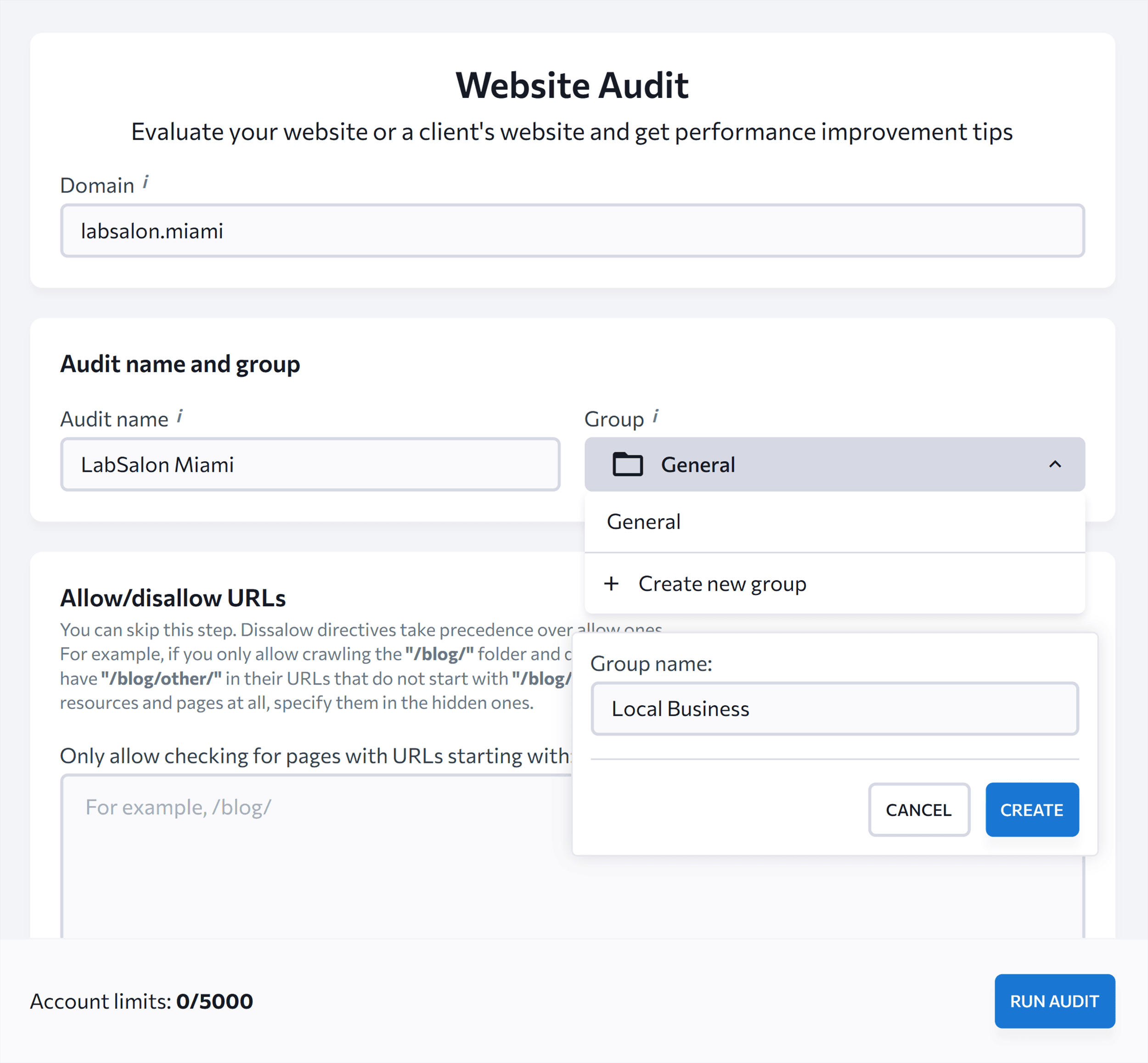 SE Ranking – Audit – New group SE Ranking – Audit – New group
